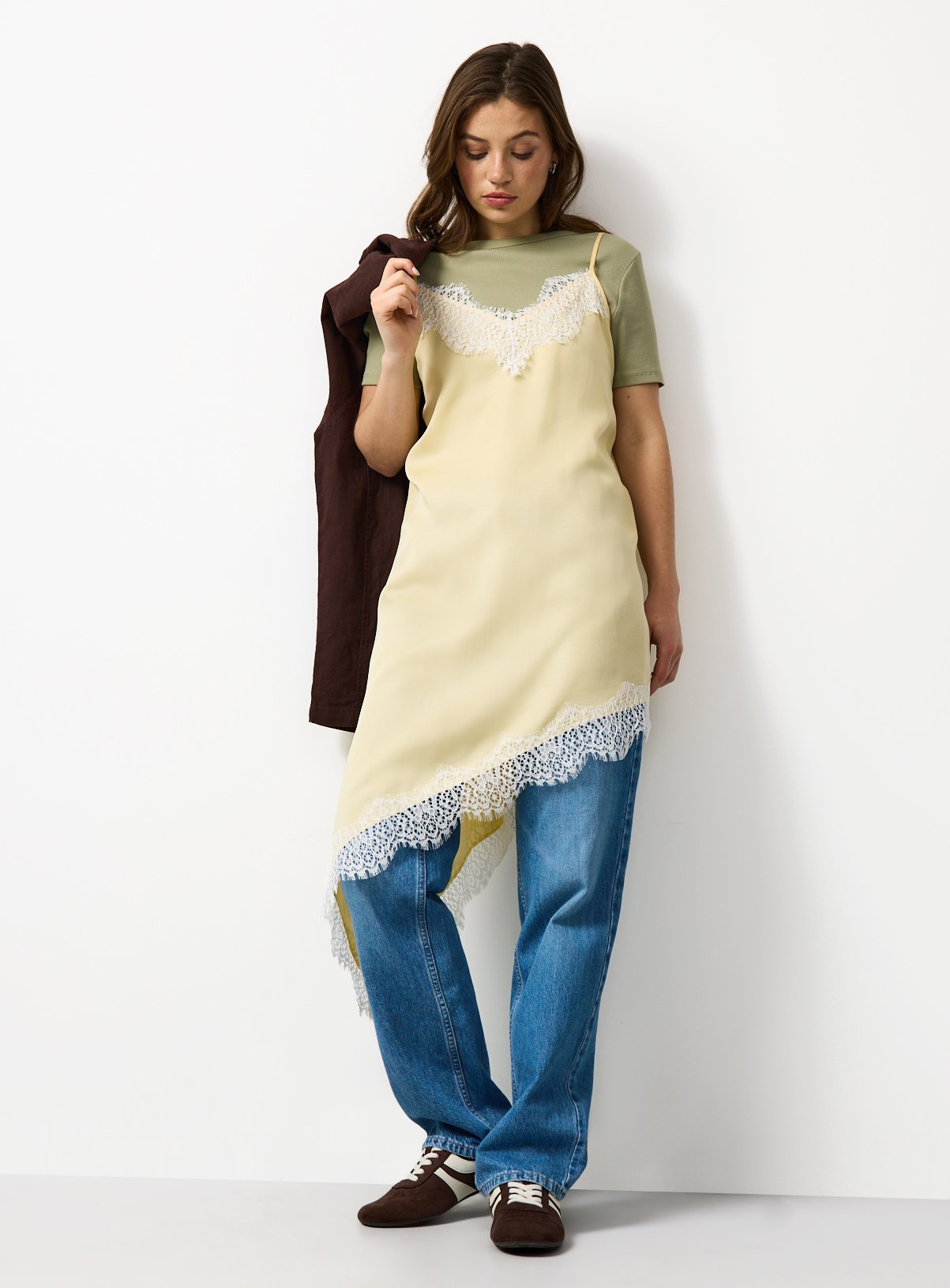 Yellow Lace Trim Longline Cami Top 