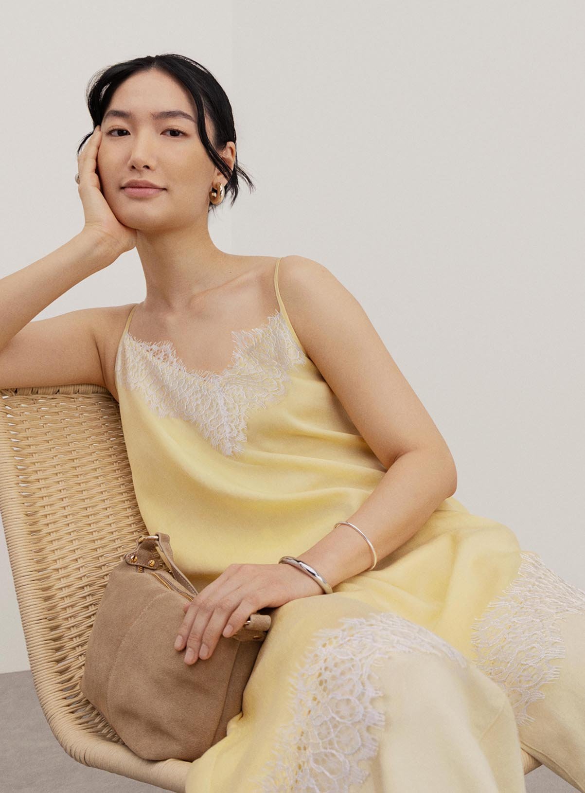 Yellow Lace Trim Longline Cami Top 