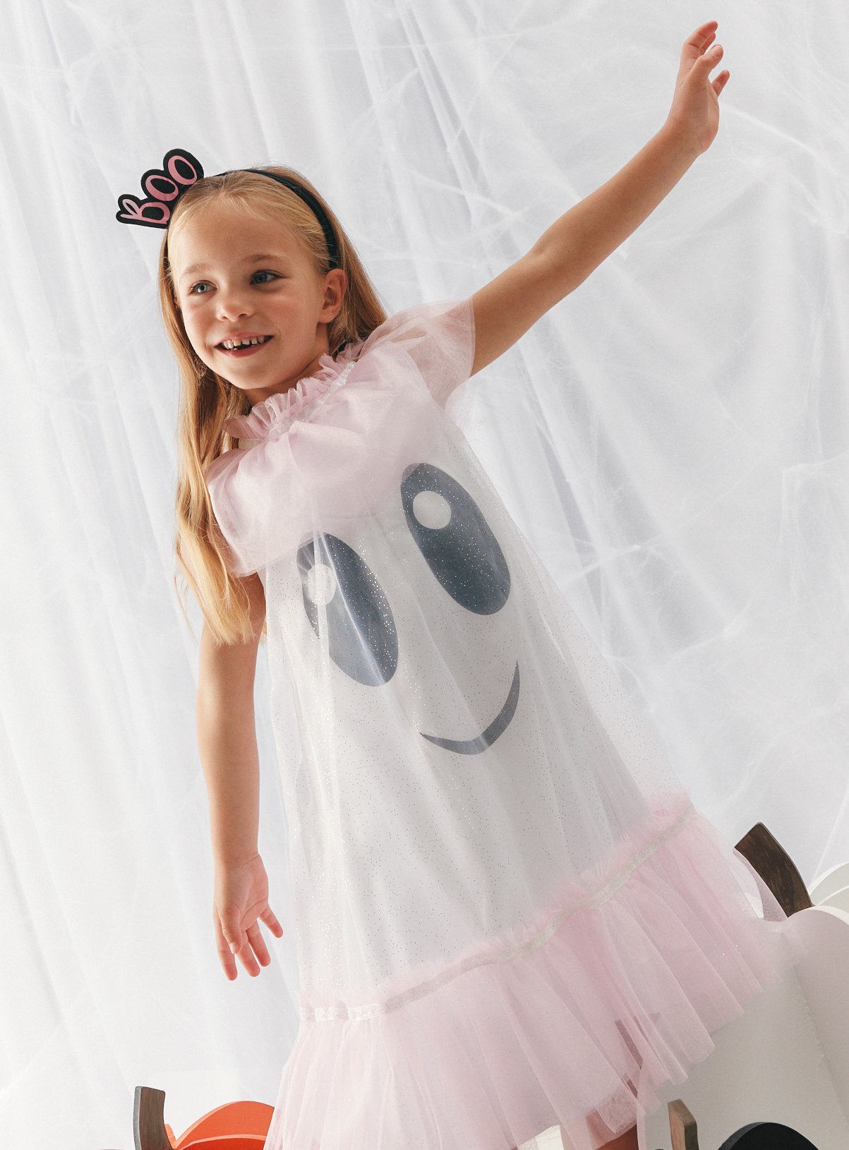 White Tulle Ghost Sleeveless Fancy Dress Costume 