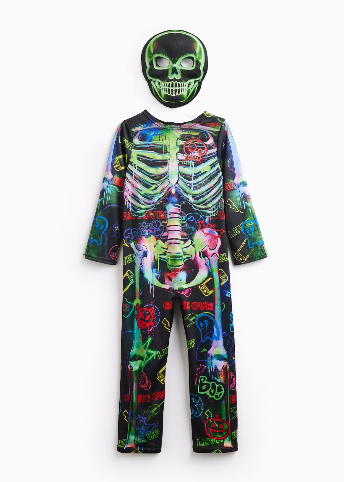 Neon Skeleton All-in-One Fancy Dress Costume 