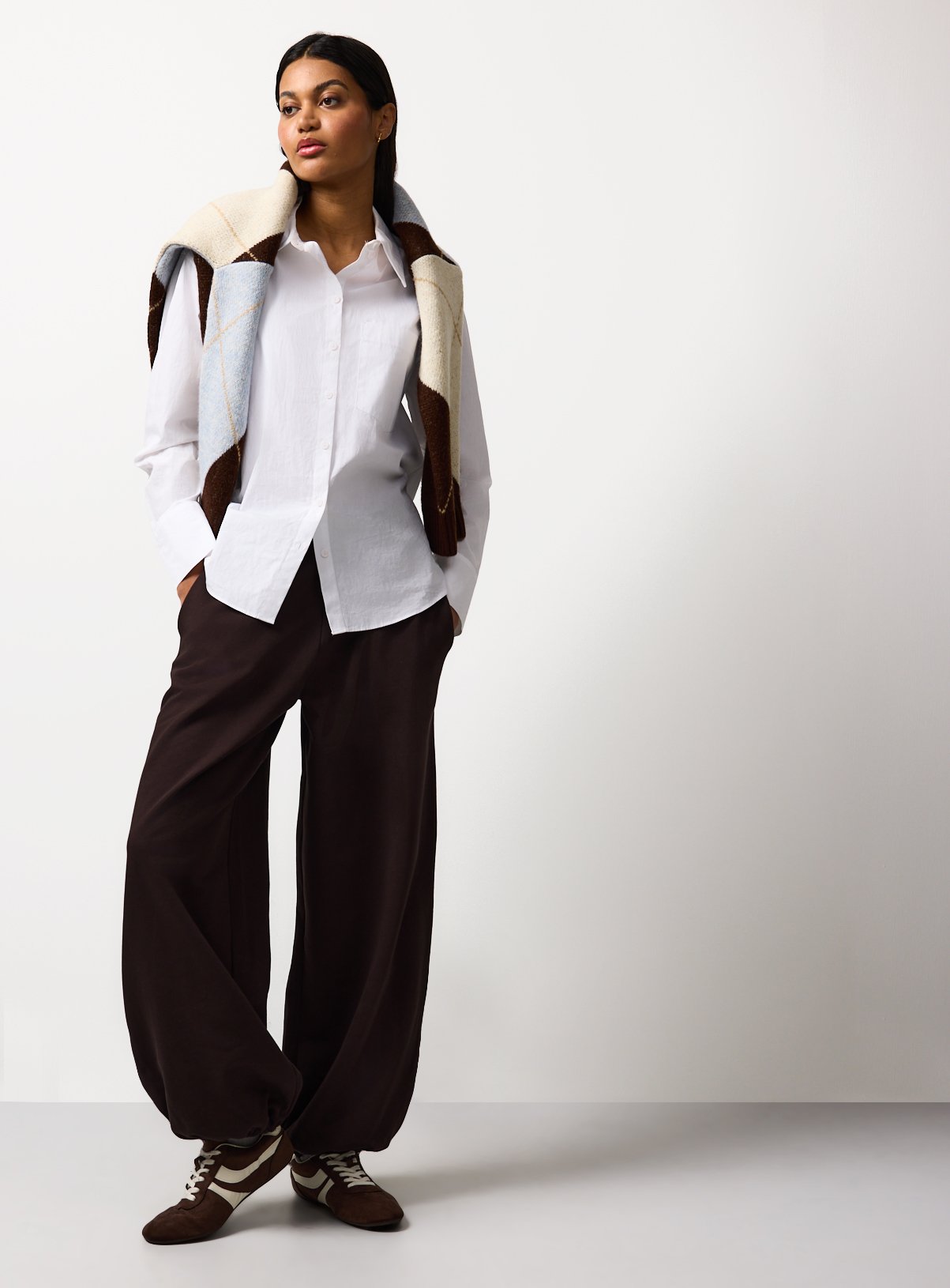 Brown Pure Cotton Balloon Co-ord Joggers S