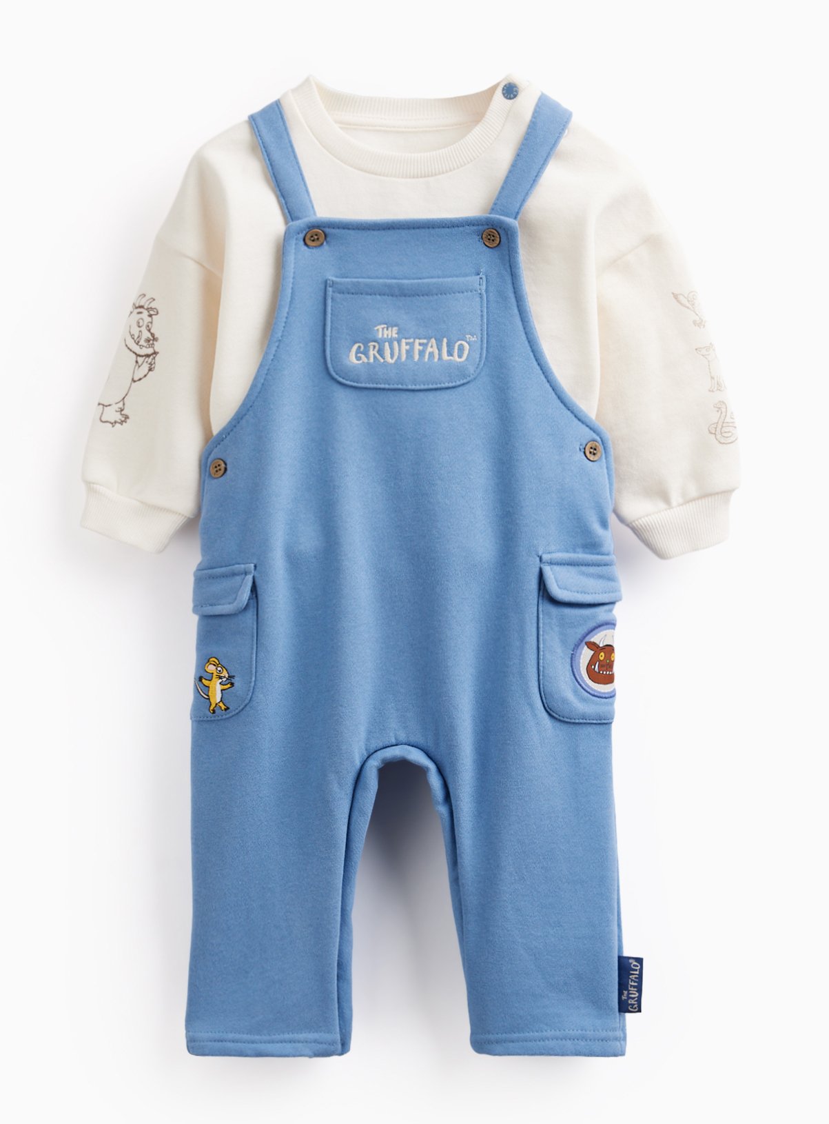 Blue Gruffalo Print Dungarees & Sweatshirt Set Up to 3 mths