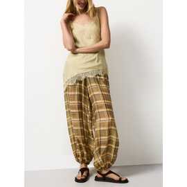 Yellow Checked Balloon Leg Trousers