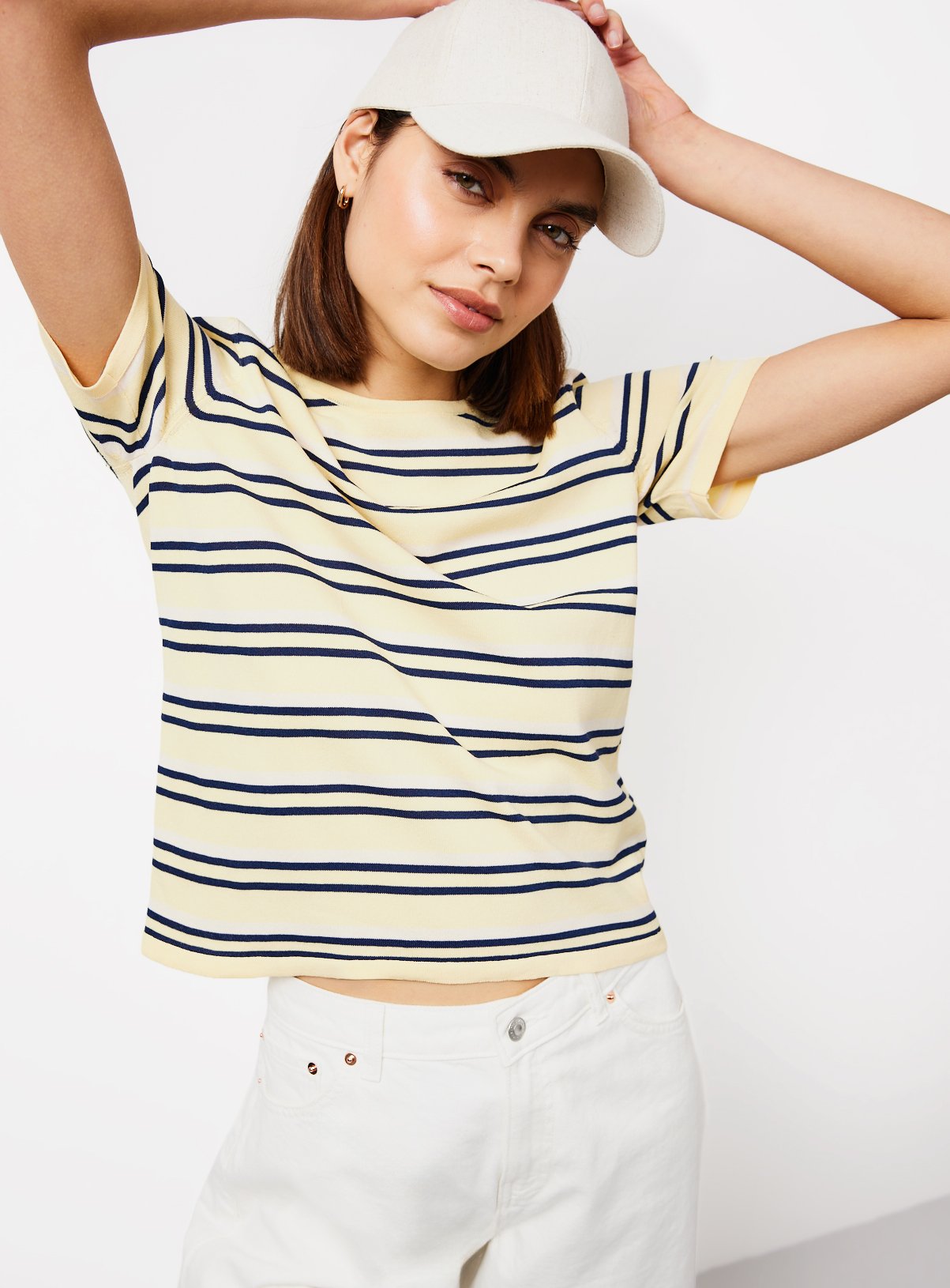 Yellow Stripe Knitted T-Shirt L