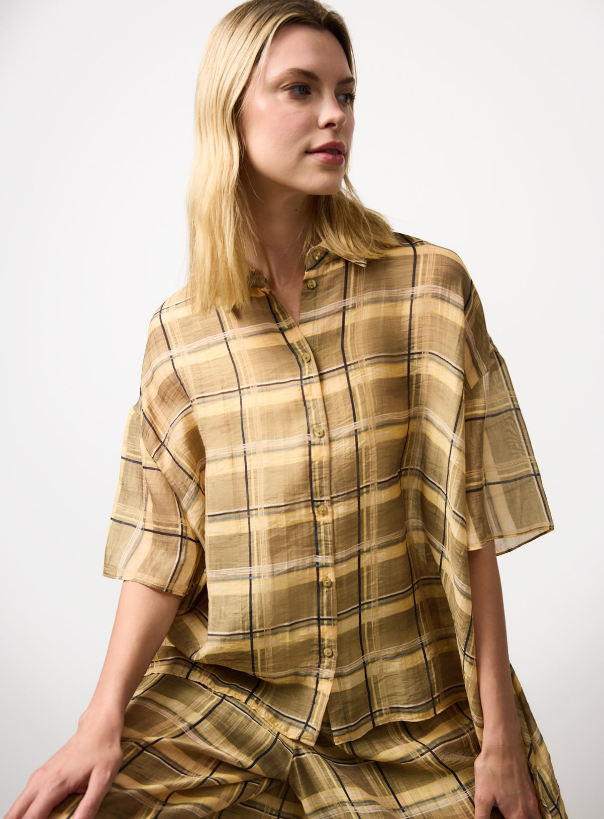 Yellow Checked Short Sleeve Co-ord Shirt