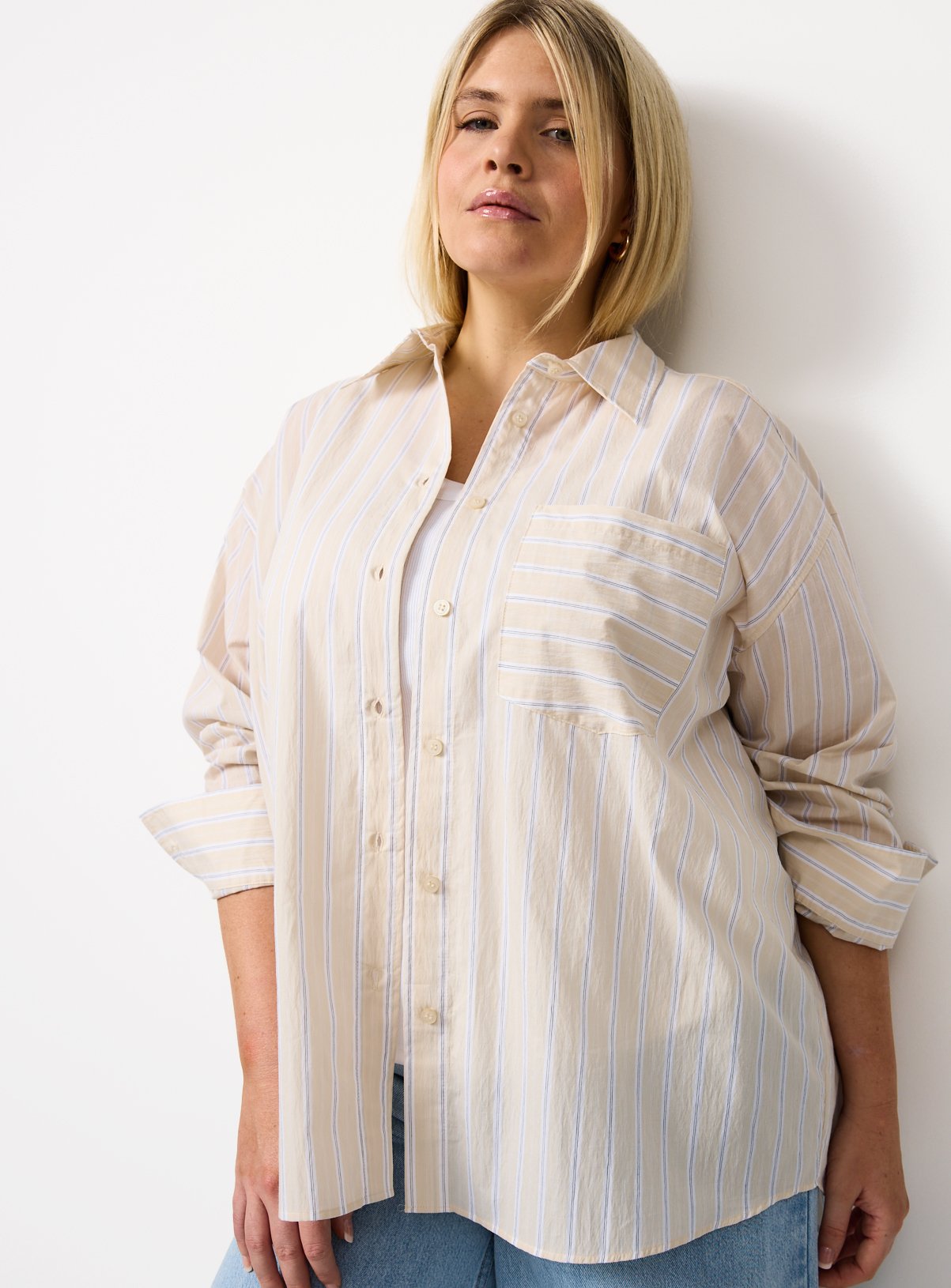 Neutral Stripe Relaxed Long Sleeve Shirt 22