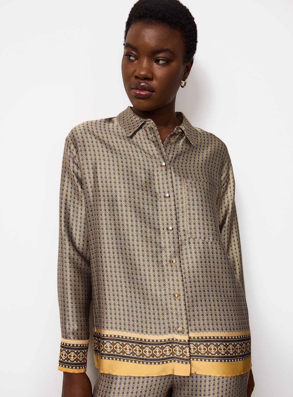 Yellow Scarf Print Relaxed Long Sleeve Shirt 