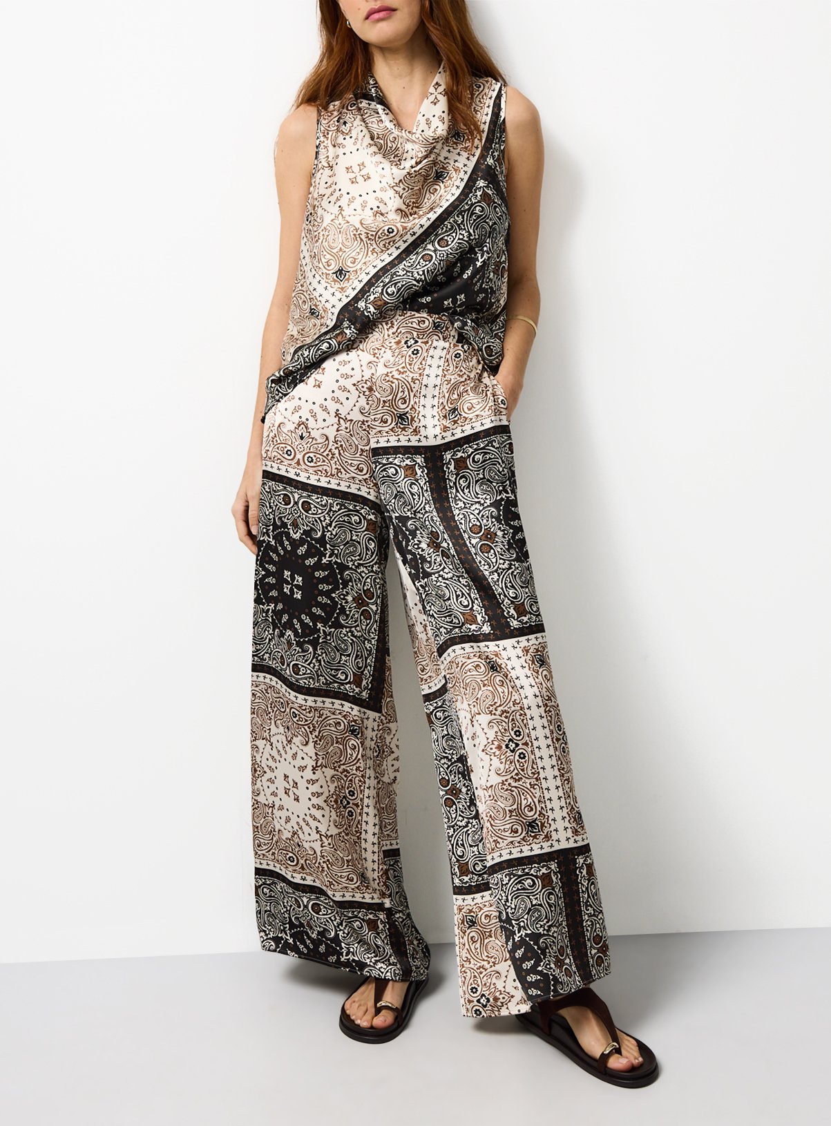 Scarf Print Wide Leg Trousers 8