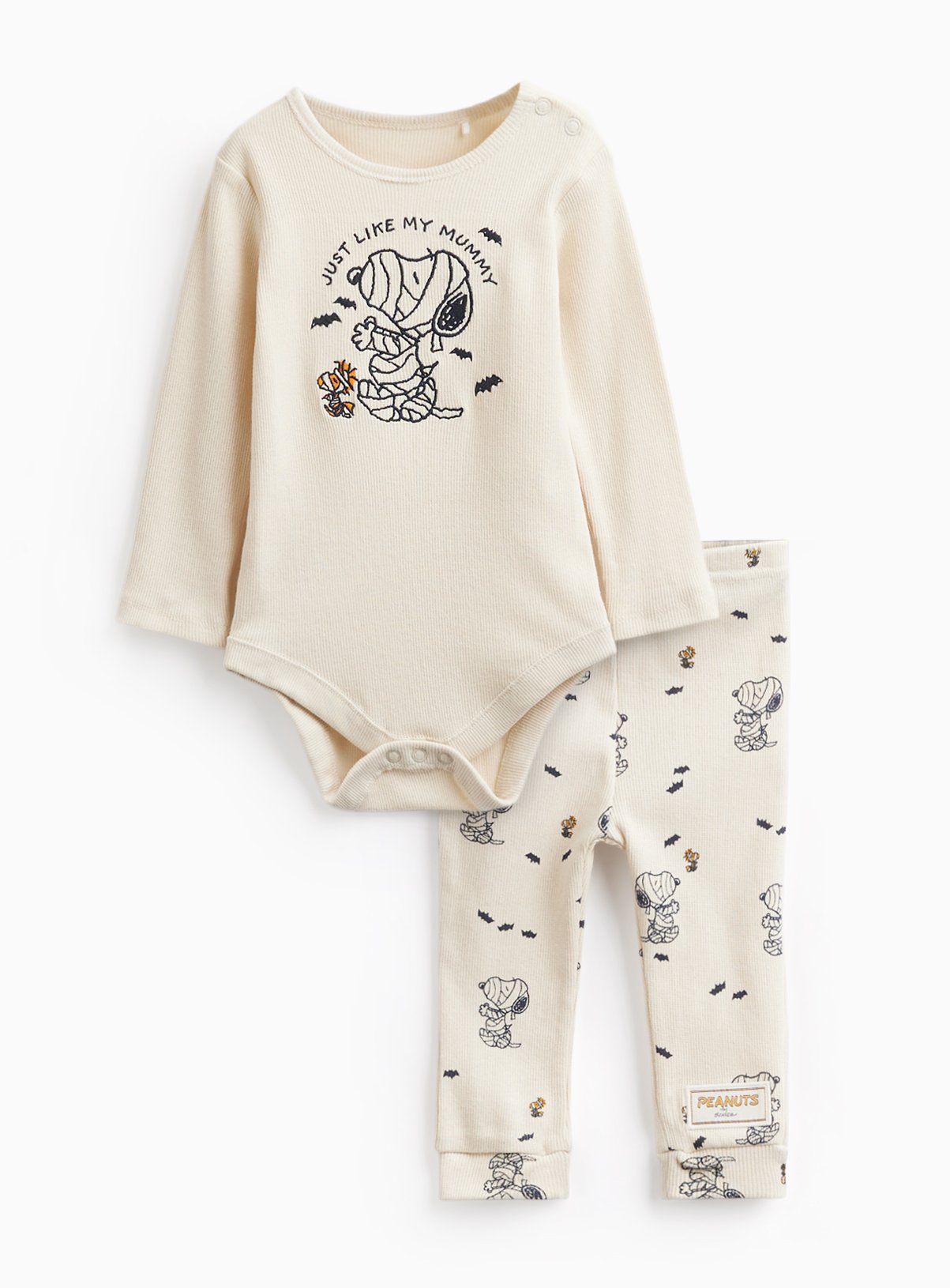 Cream Halloween Snoopy Print Bodysuit & Leggings Set Up to 3 mths