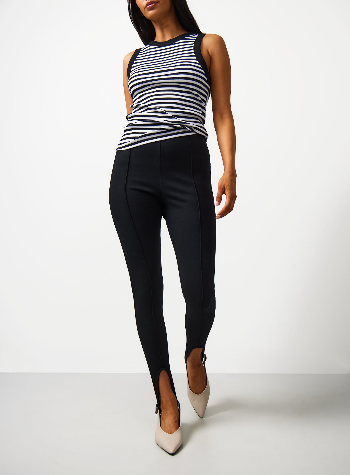Black Pintuck Stirrup Leggings 