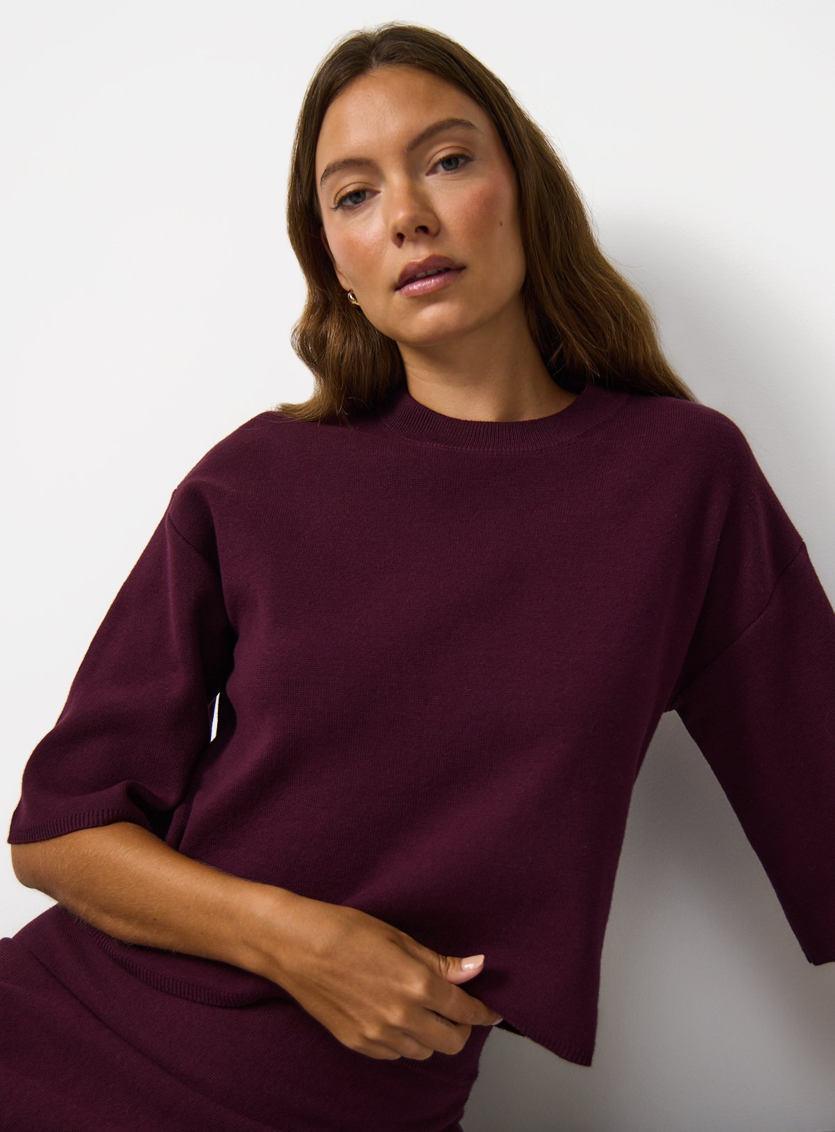Dark Red Boxy Fit Knitted T-Shirt 