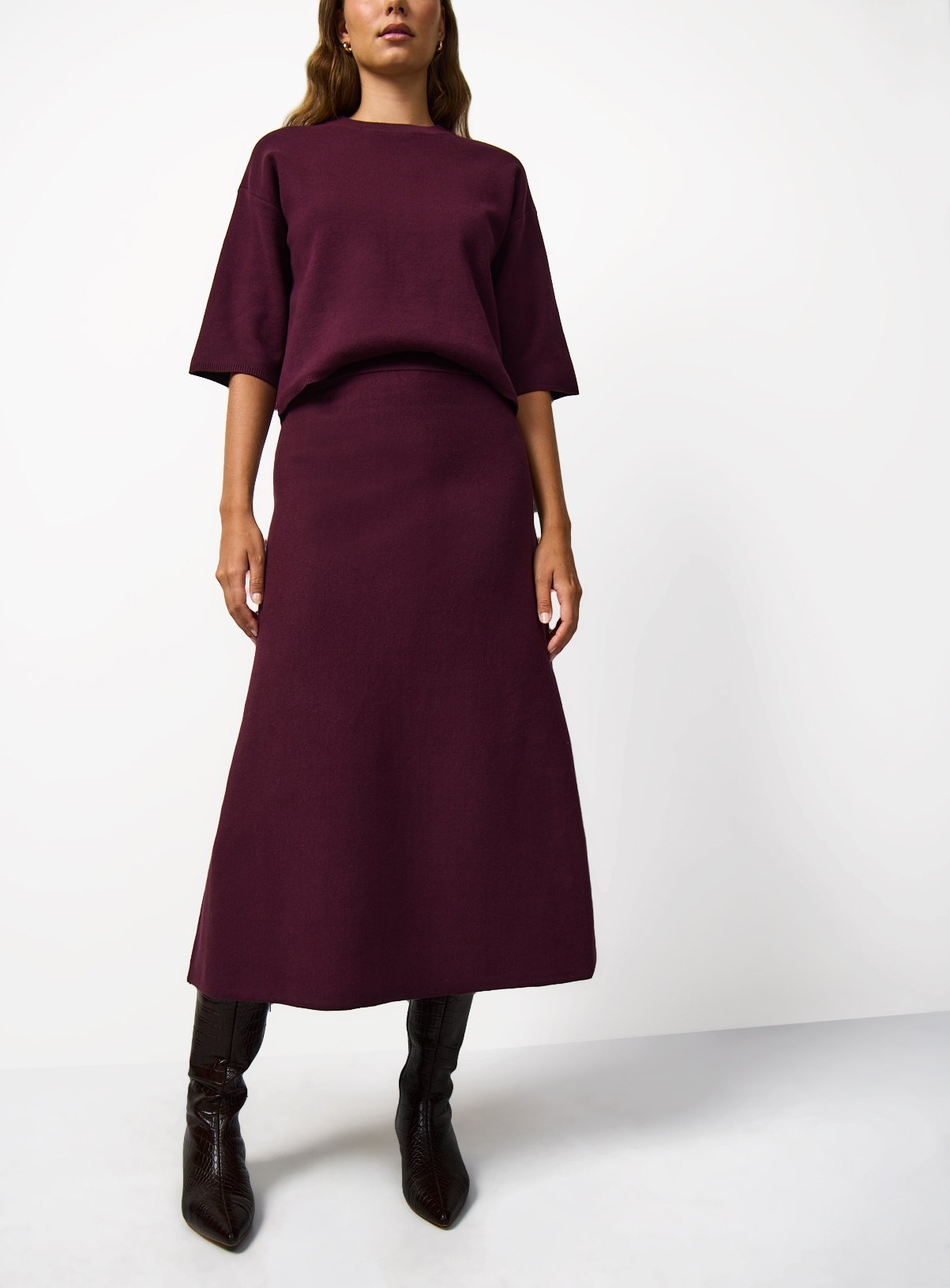 Dark Red Compact A Line Co-ord Skirt 