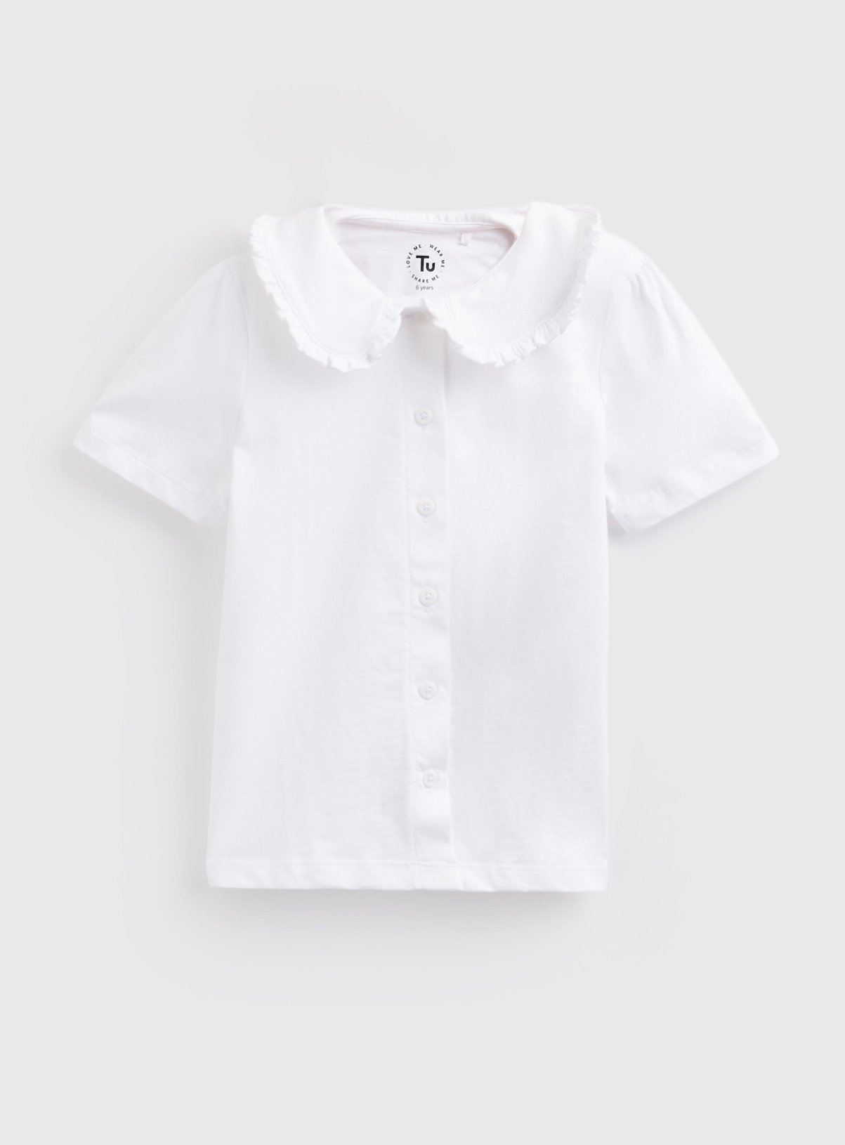 White Cotton Wide Collar Short Sleeve Polo Shirt 6 years