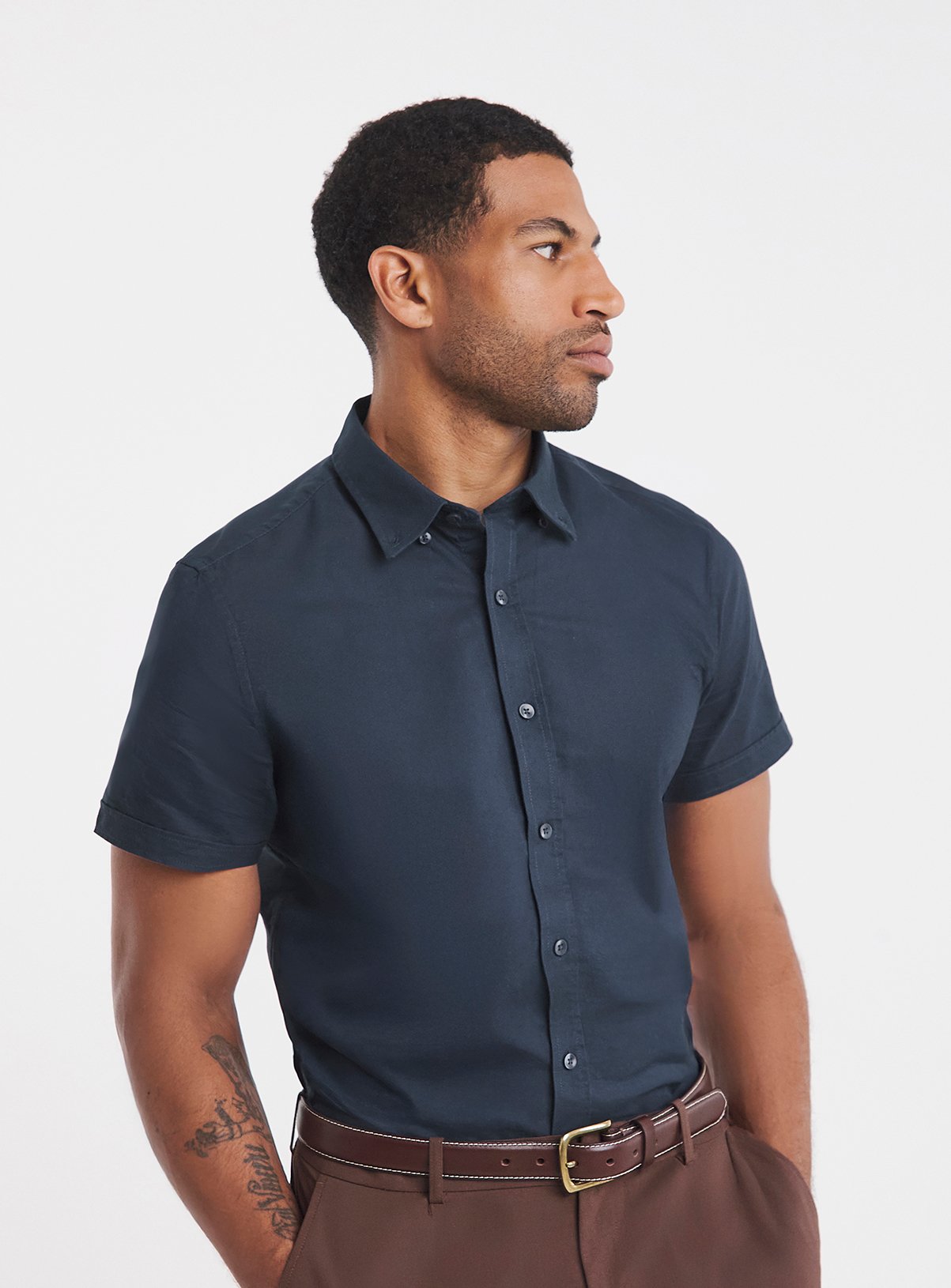 JACAMO Short Sleeve Oxford Shirt Regular Navy 