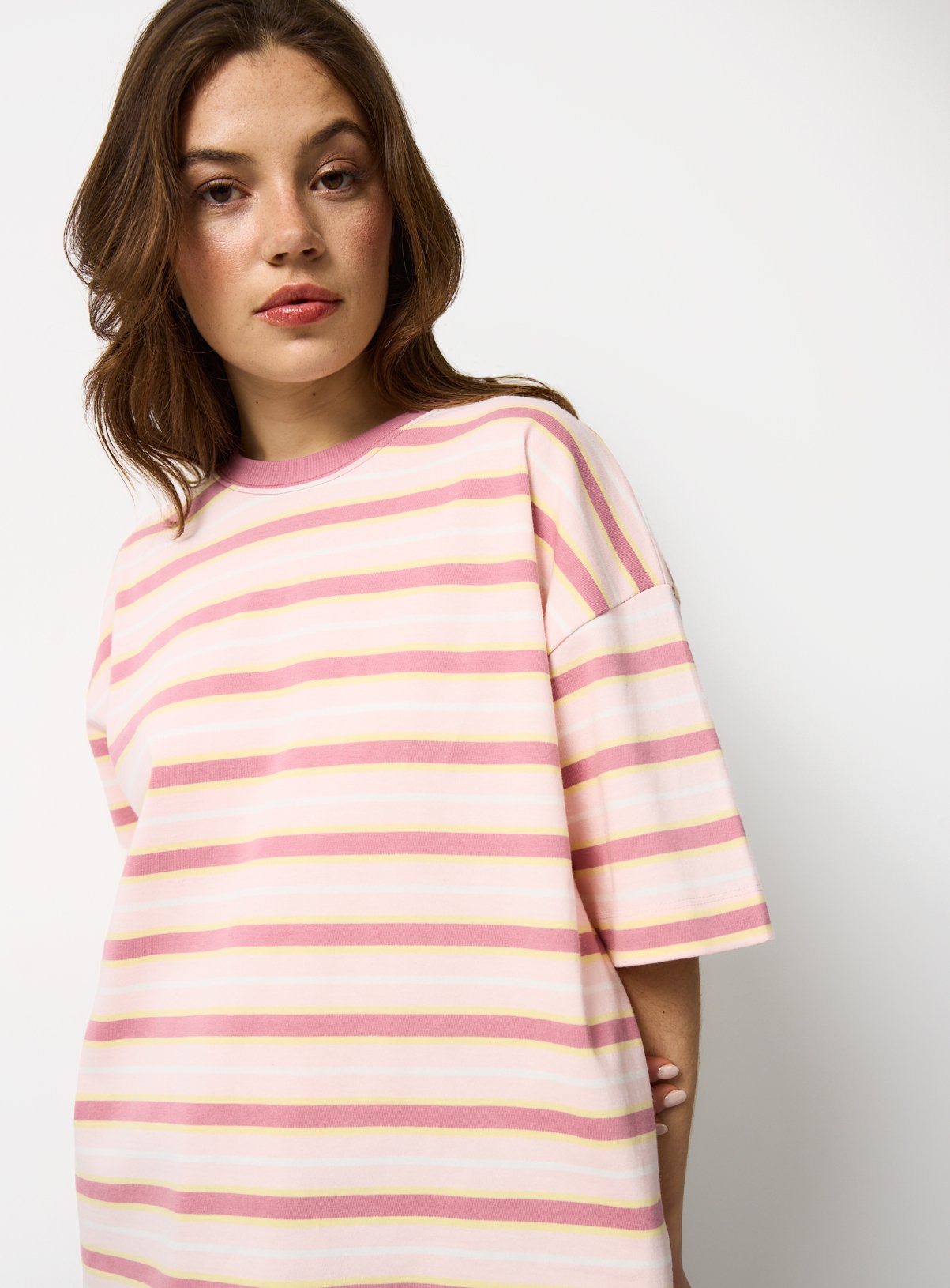 Pink Striped Boxy Fit T-Shirt XXL