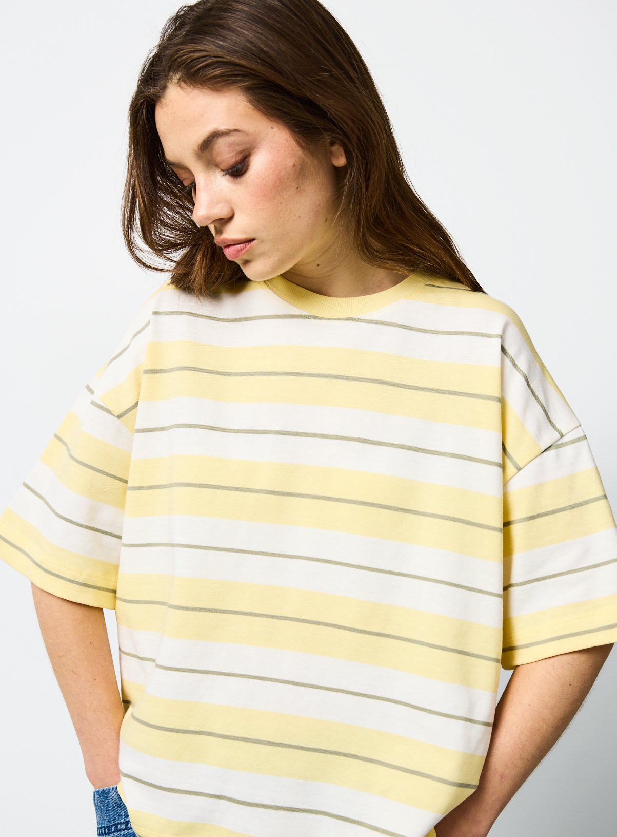 Yellow Striped Boxy Fit T-Shirt M