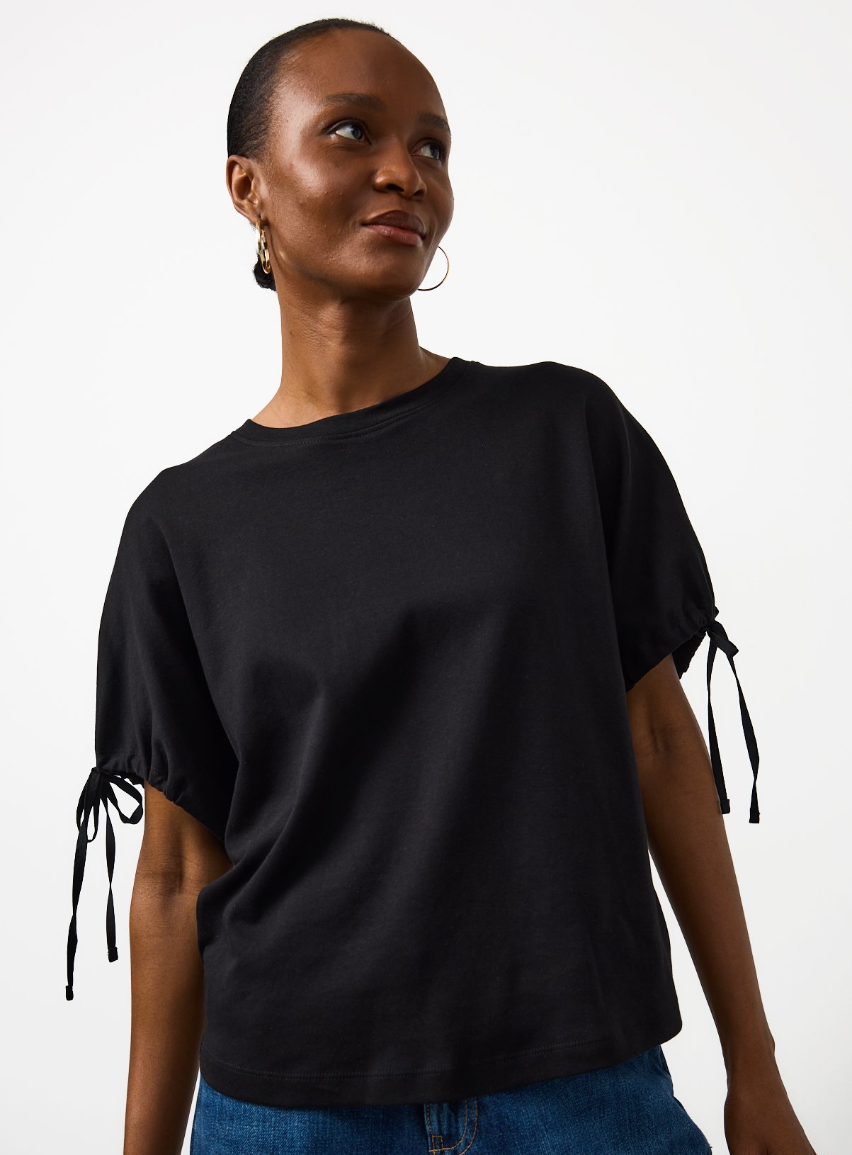 Black Ruched Sleeve T-Shirt XXL
