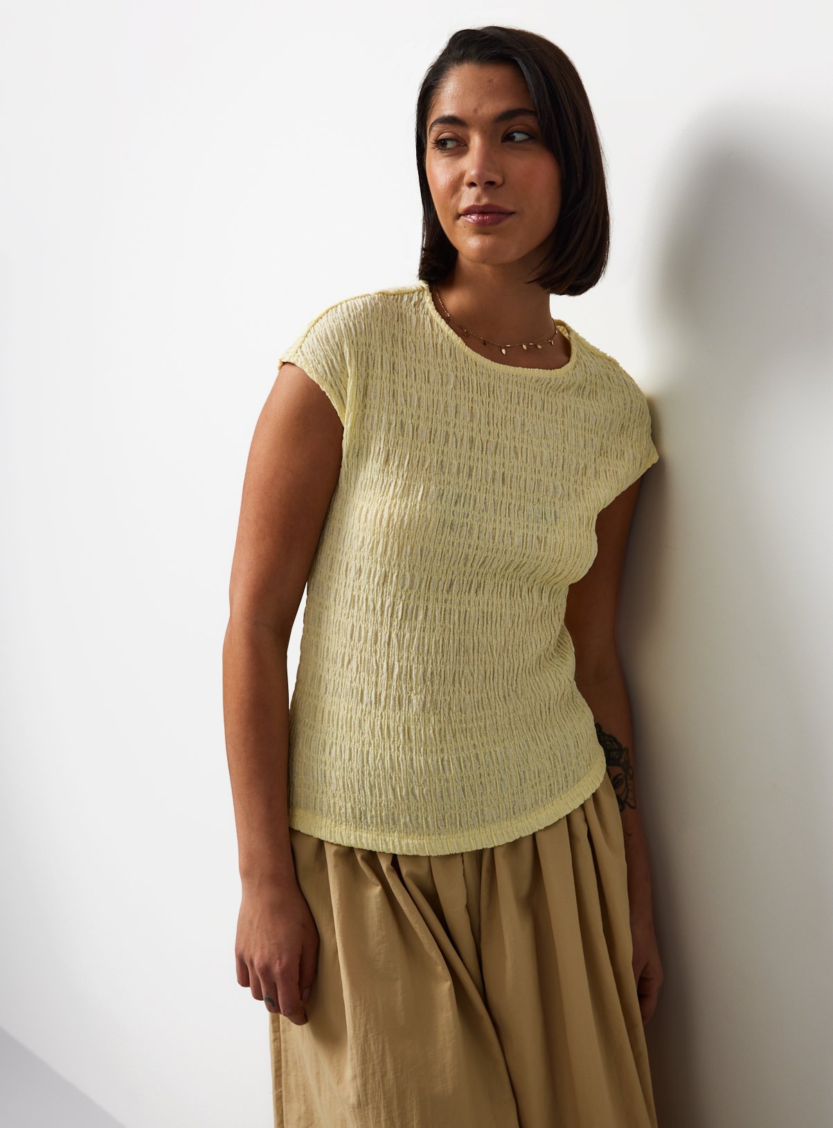 Capped Sleeve Textured T-Shirt 