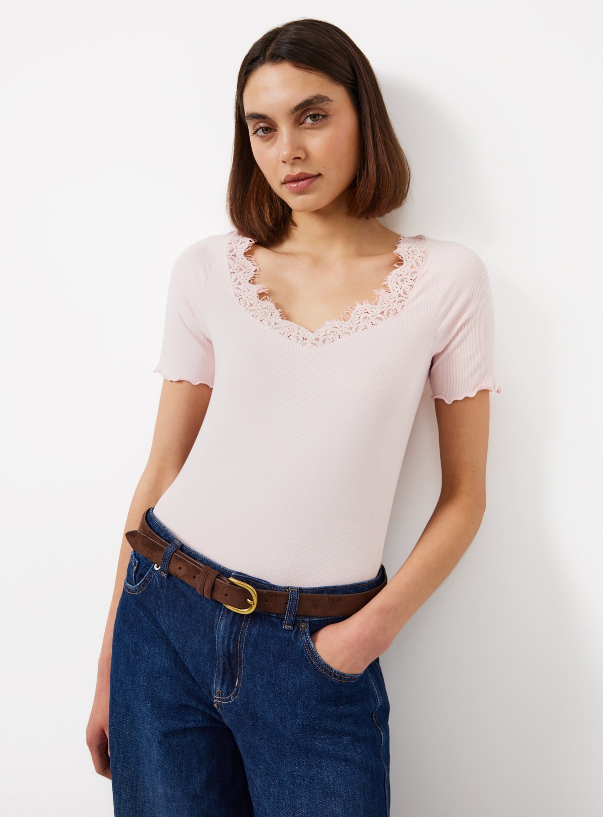 Pink Lace Neckline Jersey T-Shirt 6