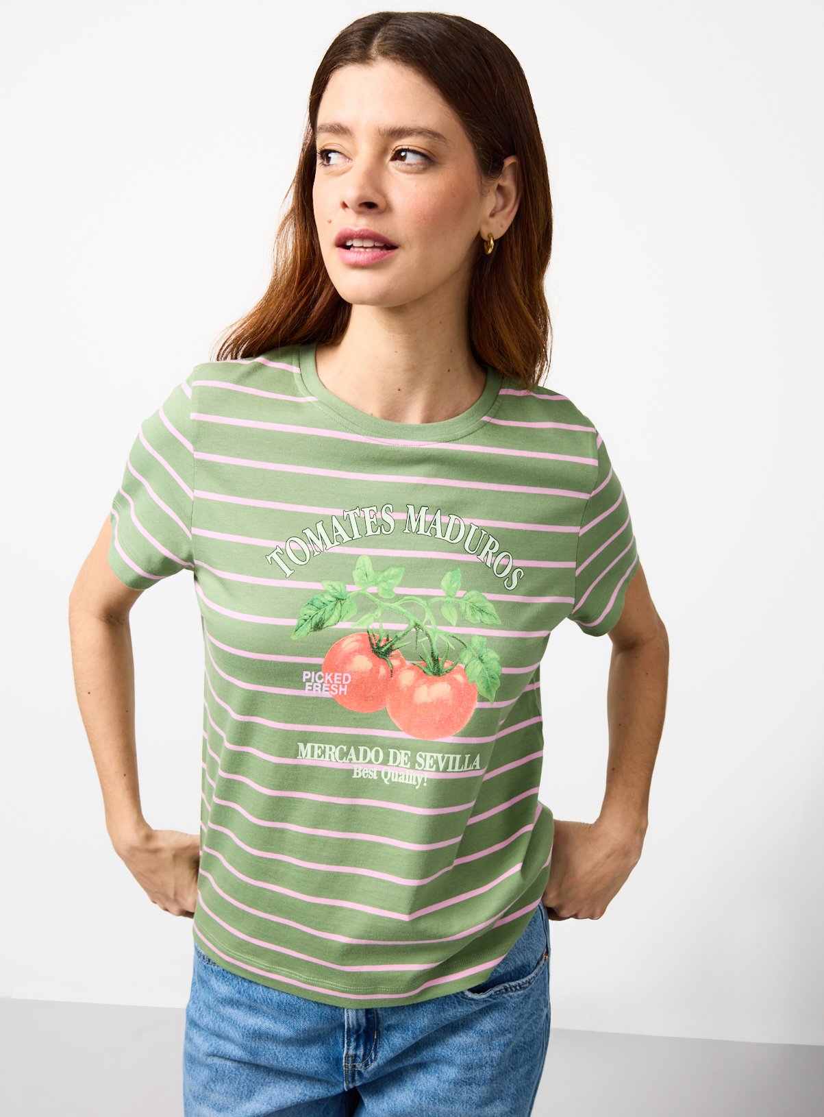 Green Stripe Tomato Graphic T-Shirt 24