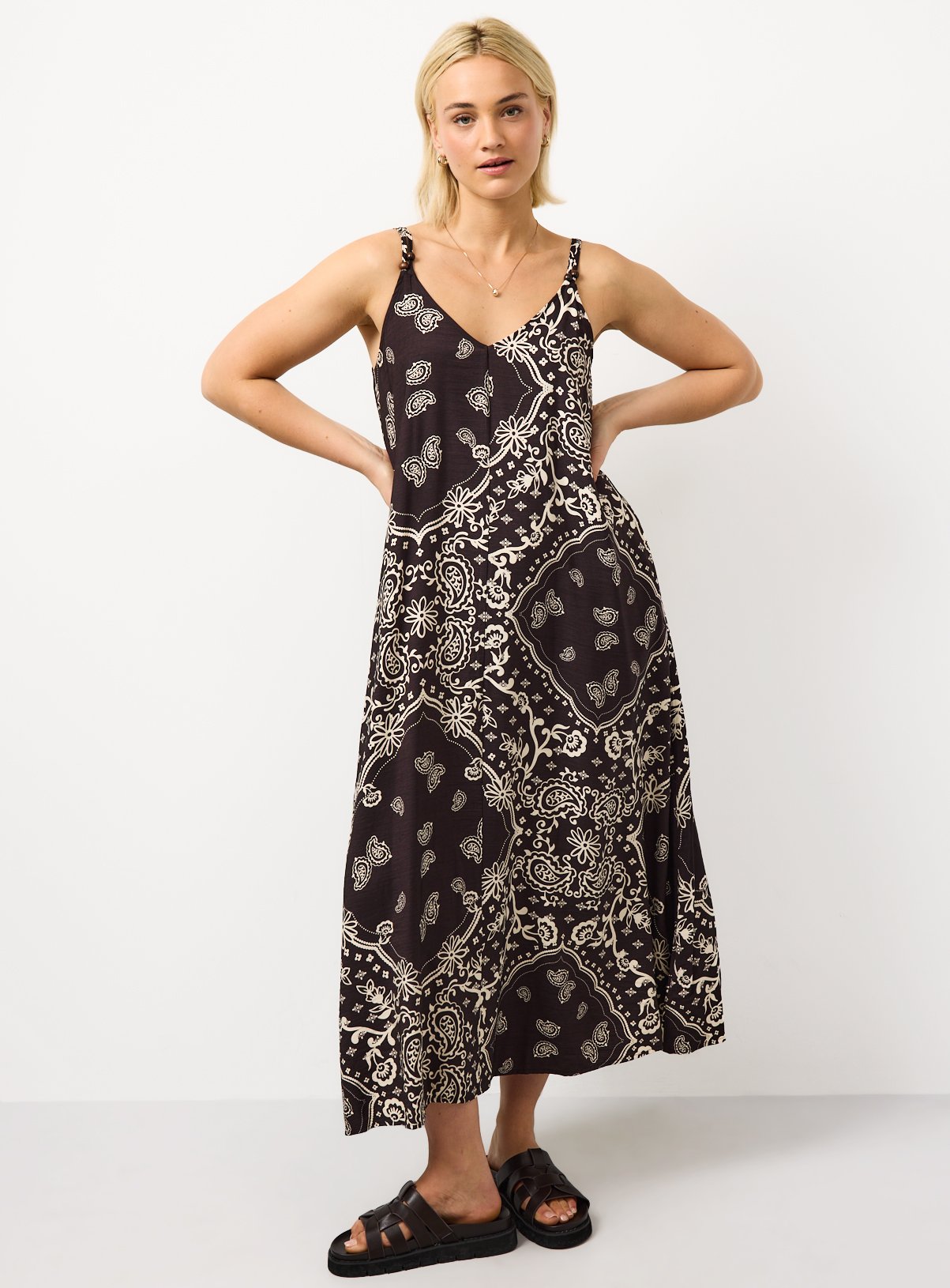 Brown Printed Trapeze Midaxi Dress 16