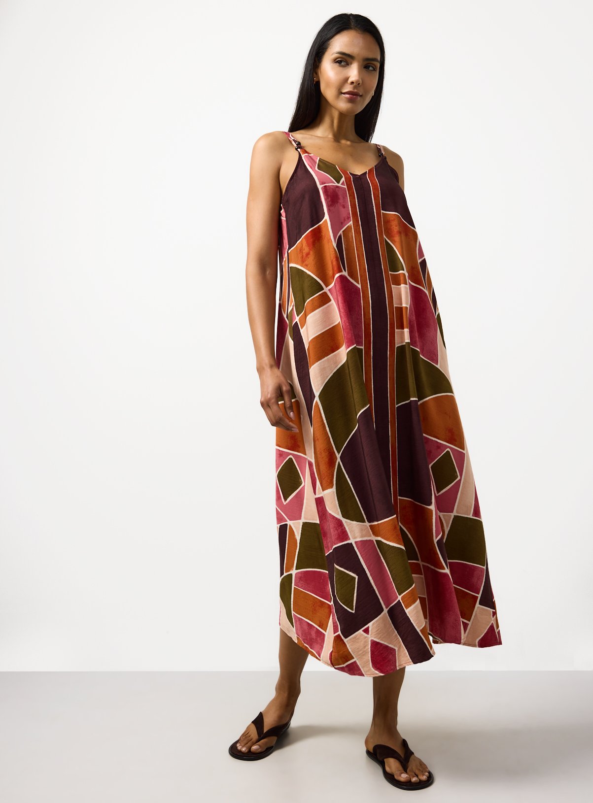 Pink Printed Trapeze Midaxi Dress 12
