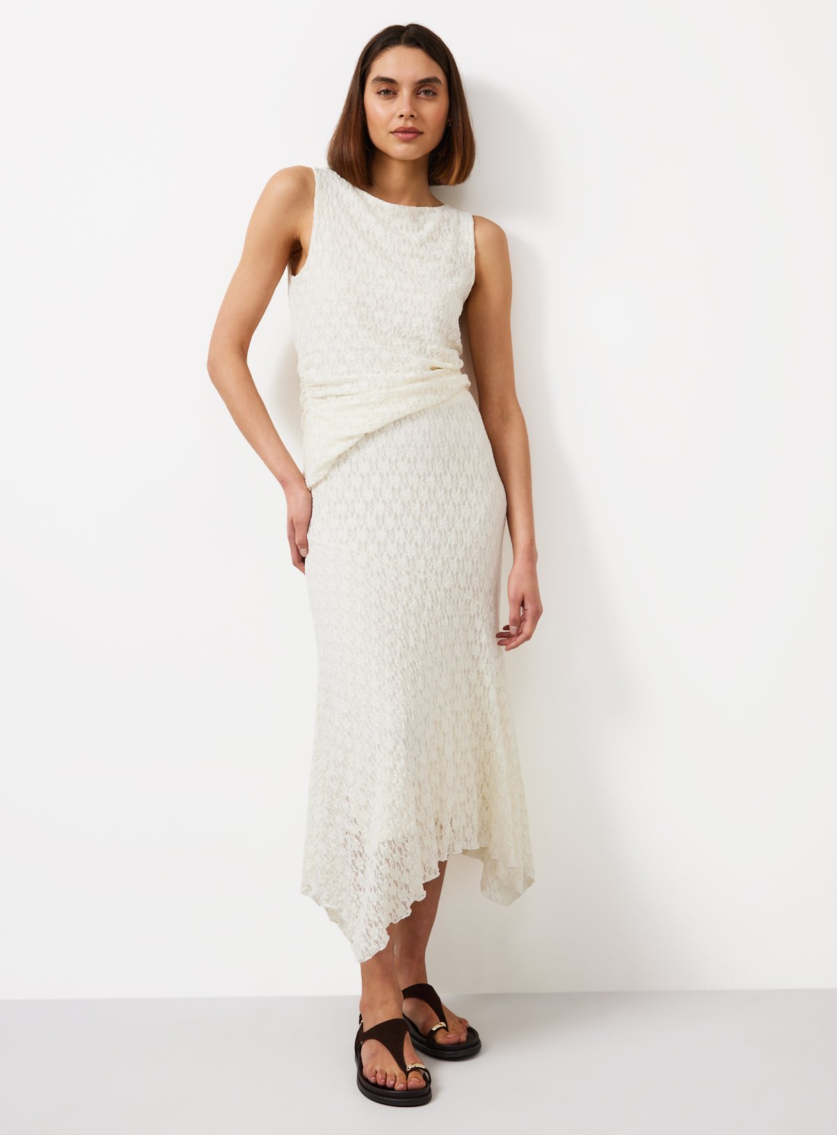 Cream Hanky Hem Lace Midaxi Skirt 20