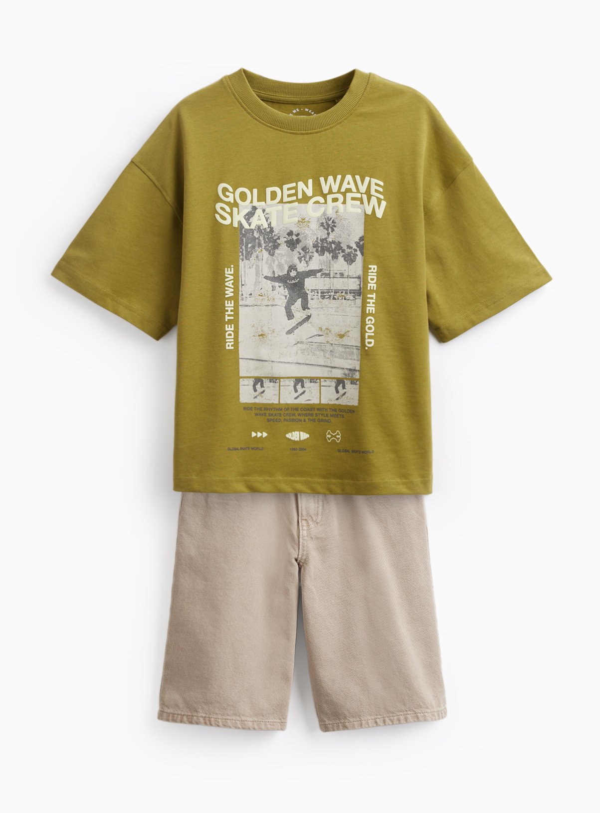Green Skate Graphic T-Shirt & Denim Jeans Set 