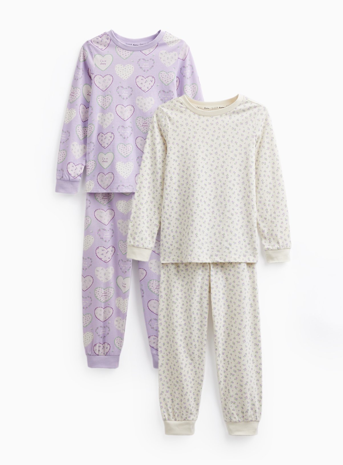 Heart & Floral Print Pyjamas 2 Pack 