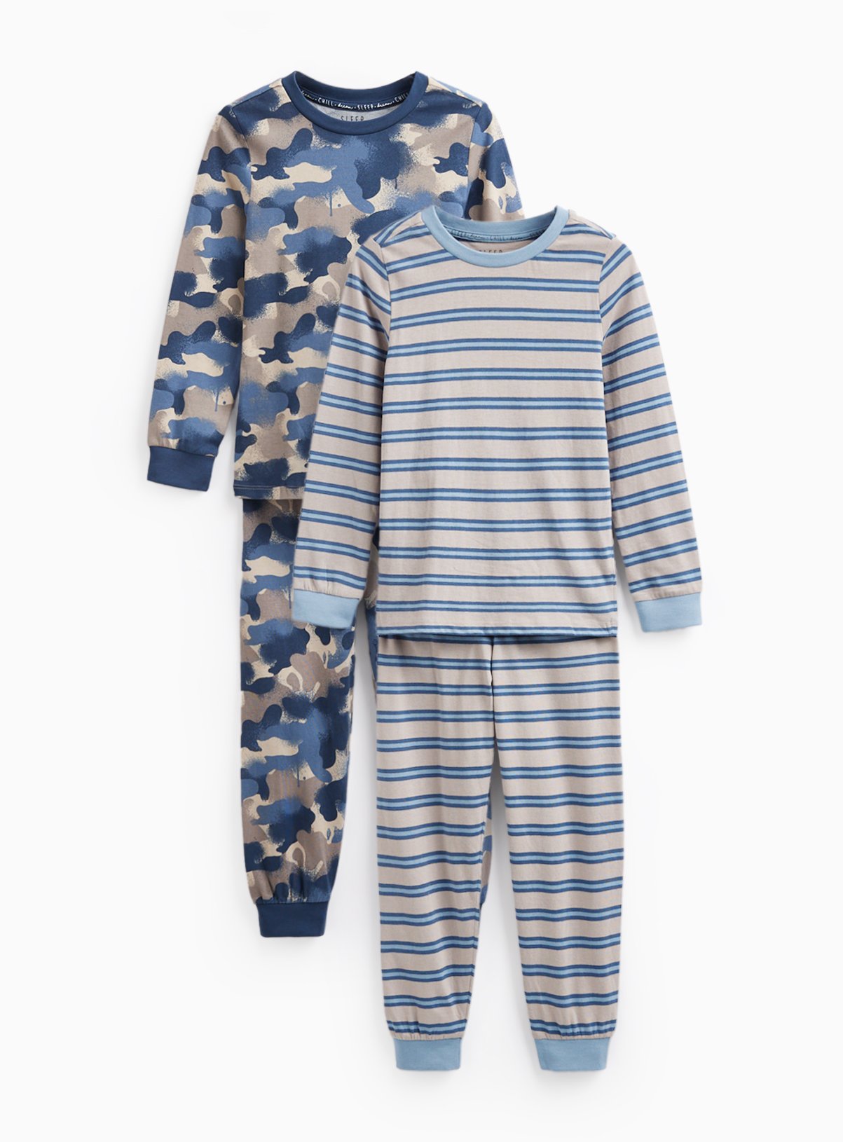 Blue Camo & Stripe Print Pyjamas 2 Pack 