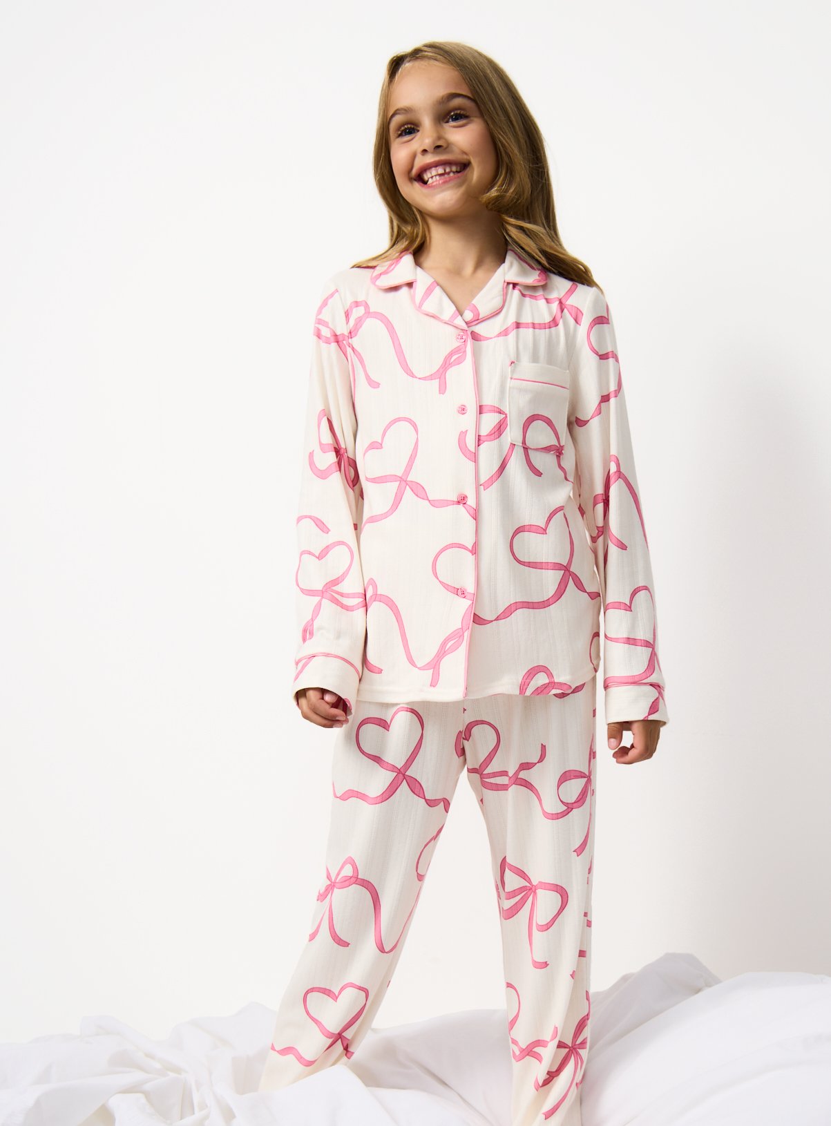 White Bow Print Traditional Pyjamas 