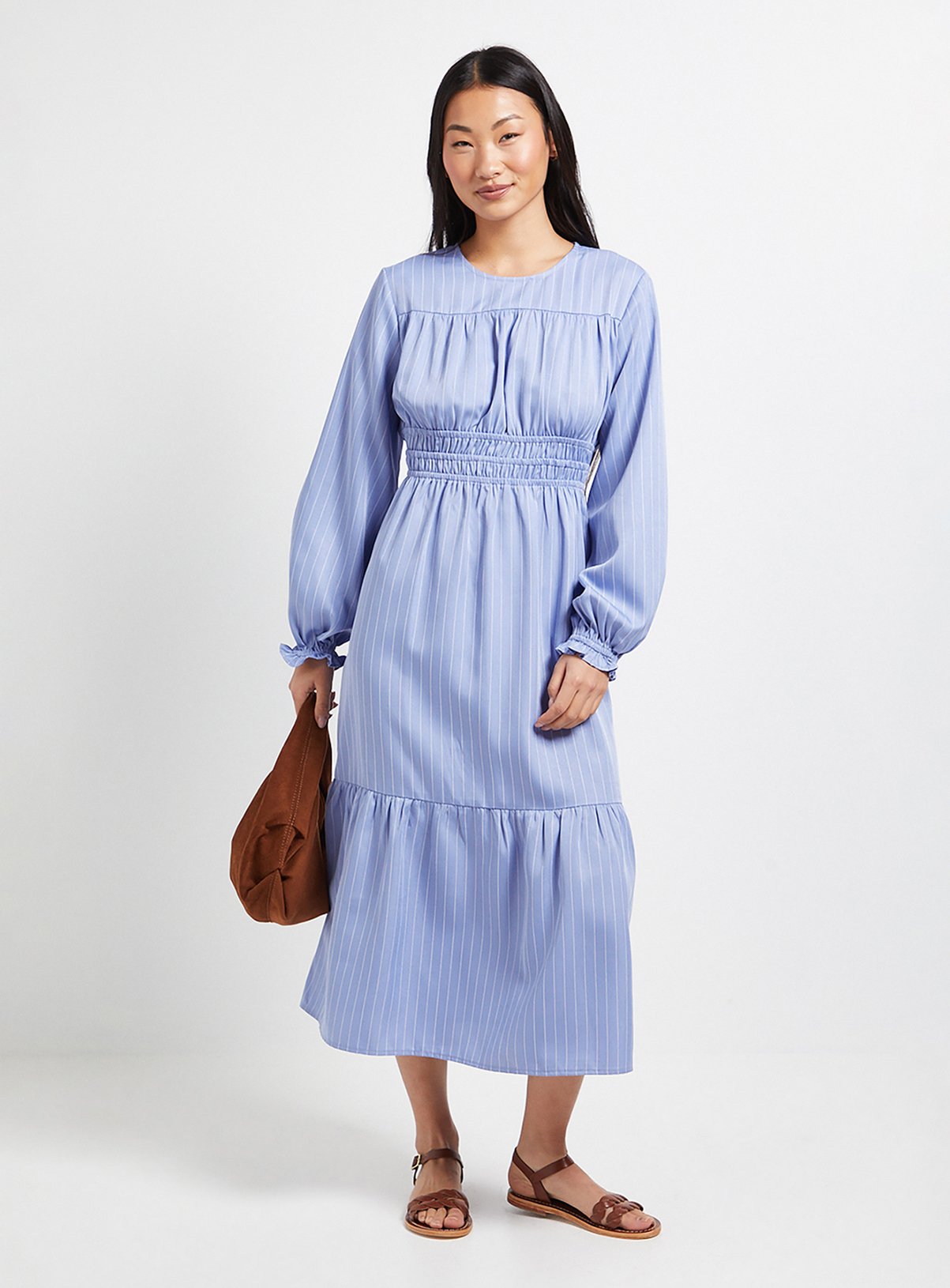 DOROTHY PERKINS Petite Shirred Bodice Tiered Stripe Midi Dress 12