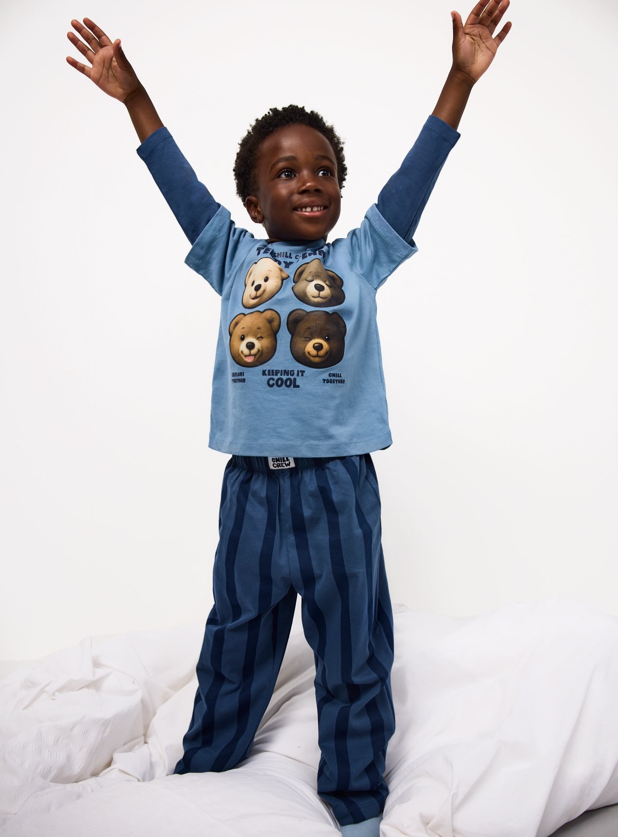 Blue Teddy Graphic Mock Layer Pyjamas 