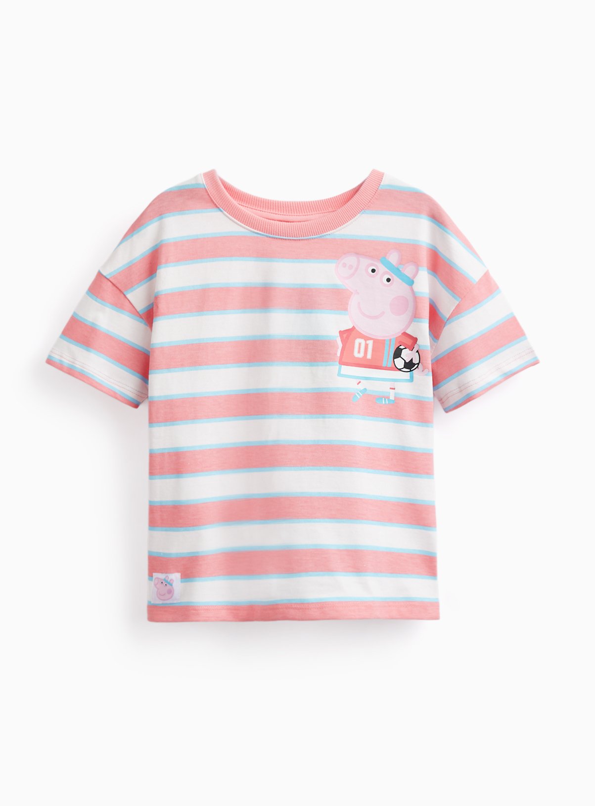 Pink Stripe Peppa Pig Football Print T-Shirt 