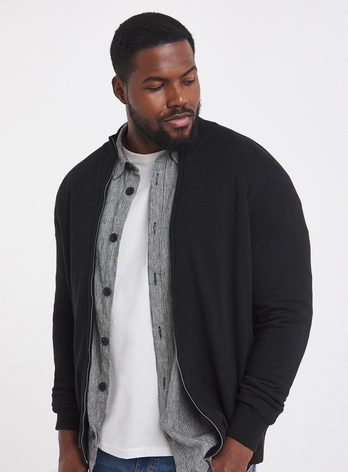 JACAMO Zip Through Funnel Neck Cardigan Black