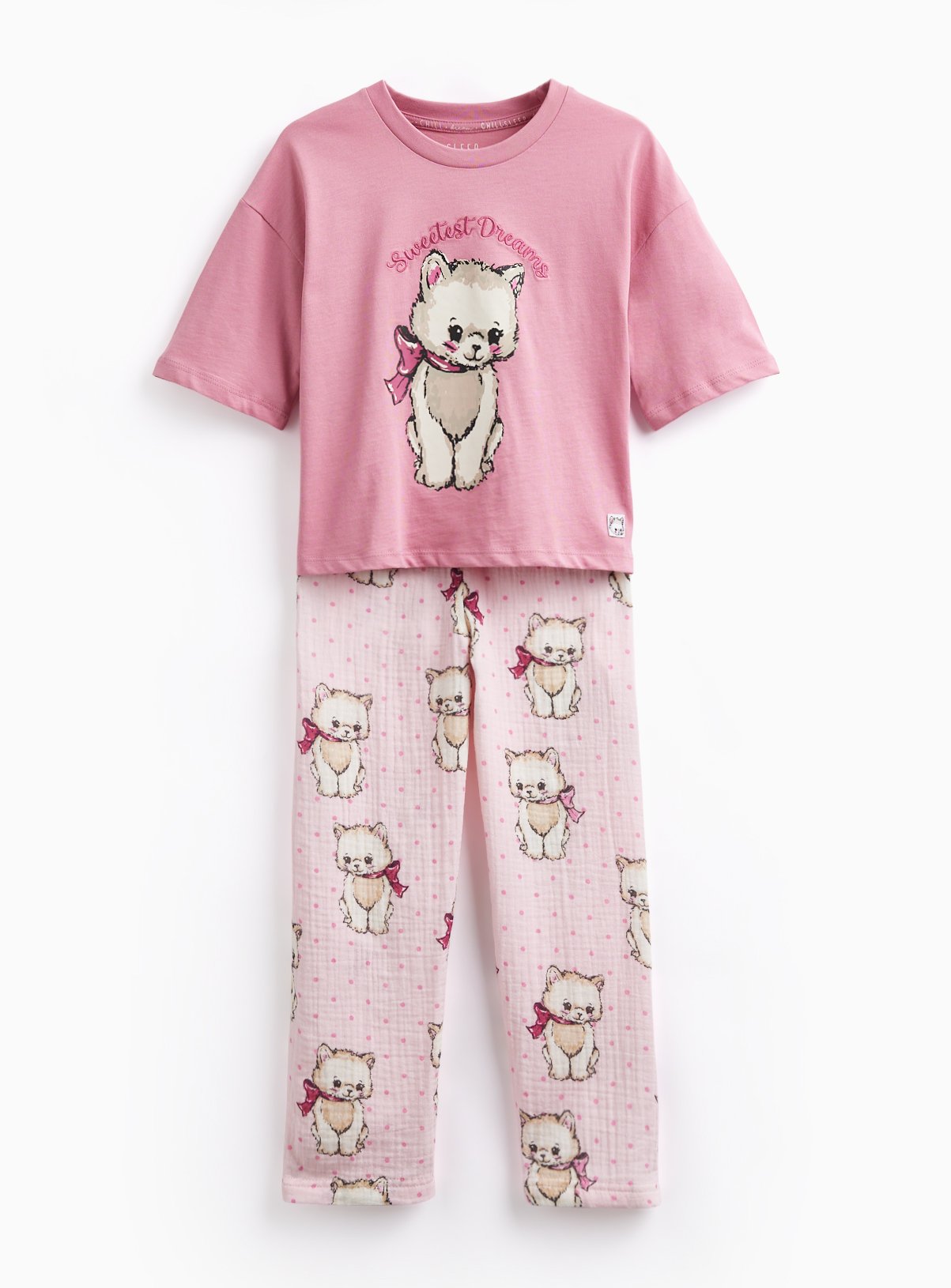 Pink Cat Print Pyjamas 