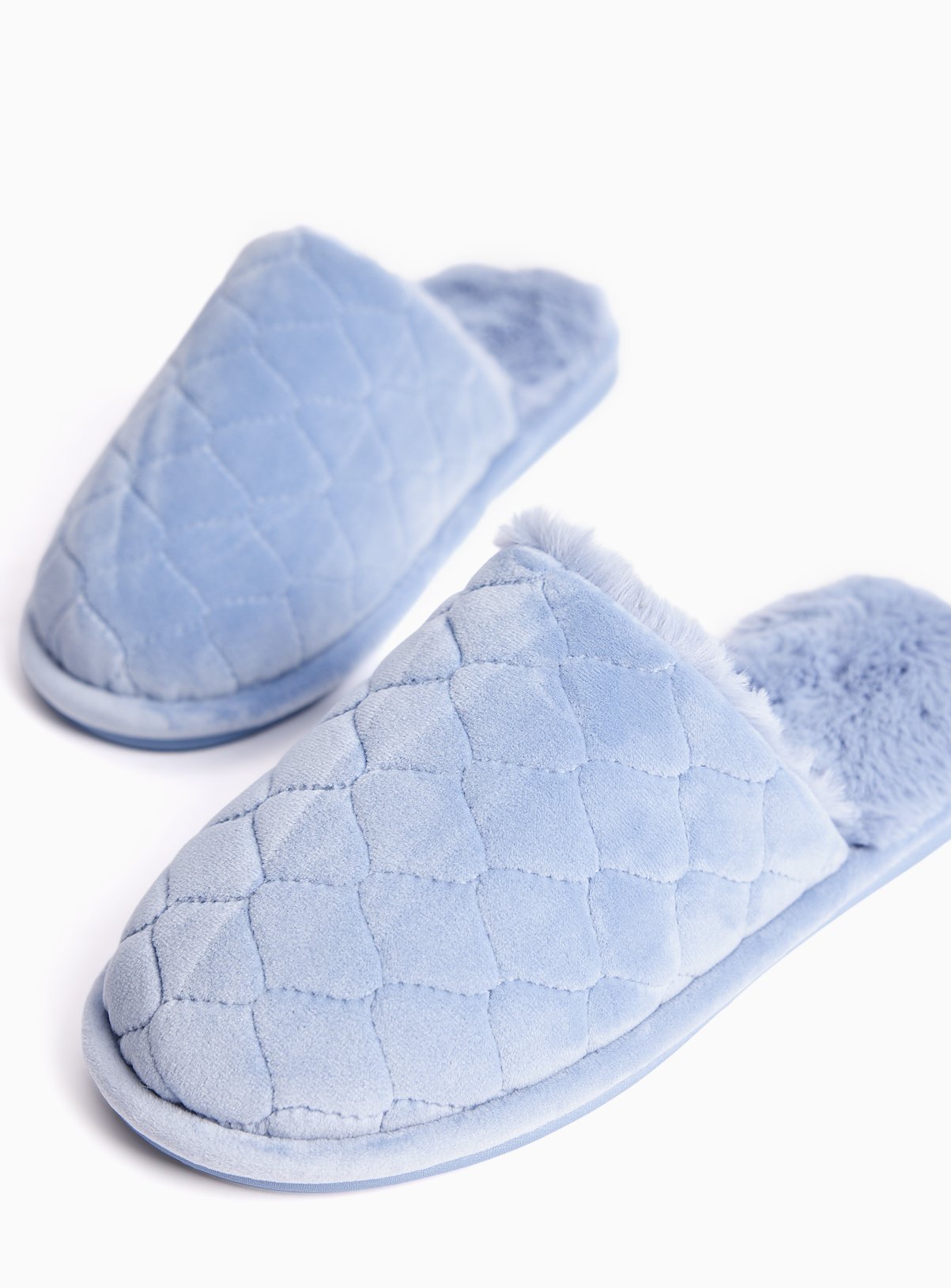 Blue Diamond Quilted Mule Slippers 