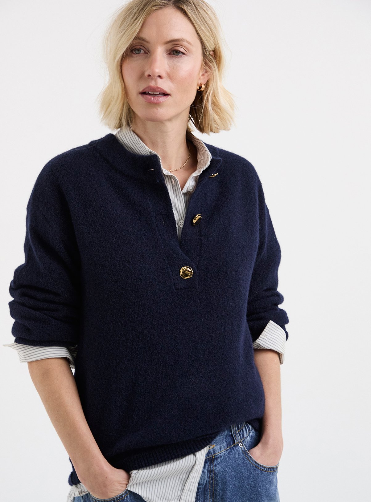 JD WILLIAMS Classic Henley Button Knit Jumper 