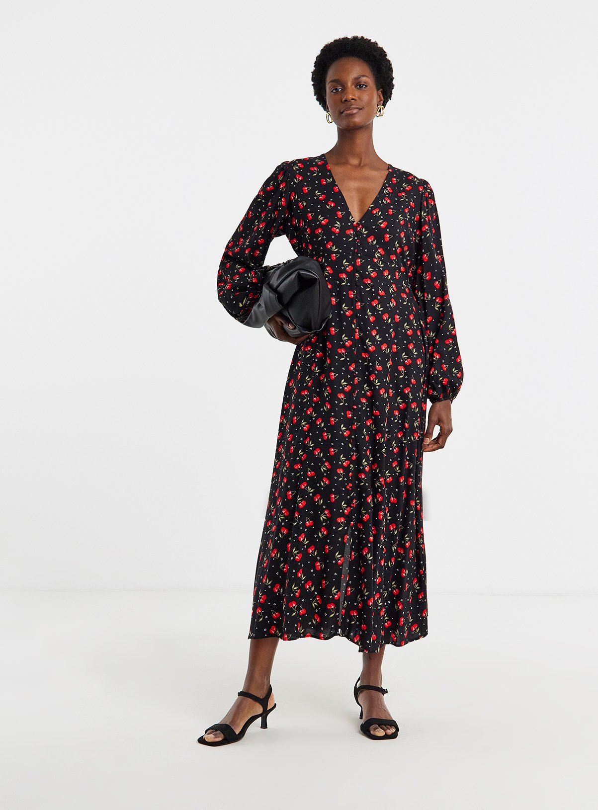 JD WILLIAMS Button Through Cherry Print Tea Dress 