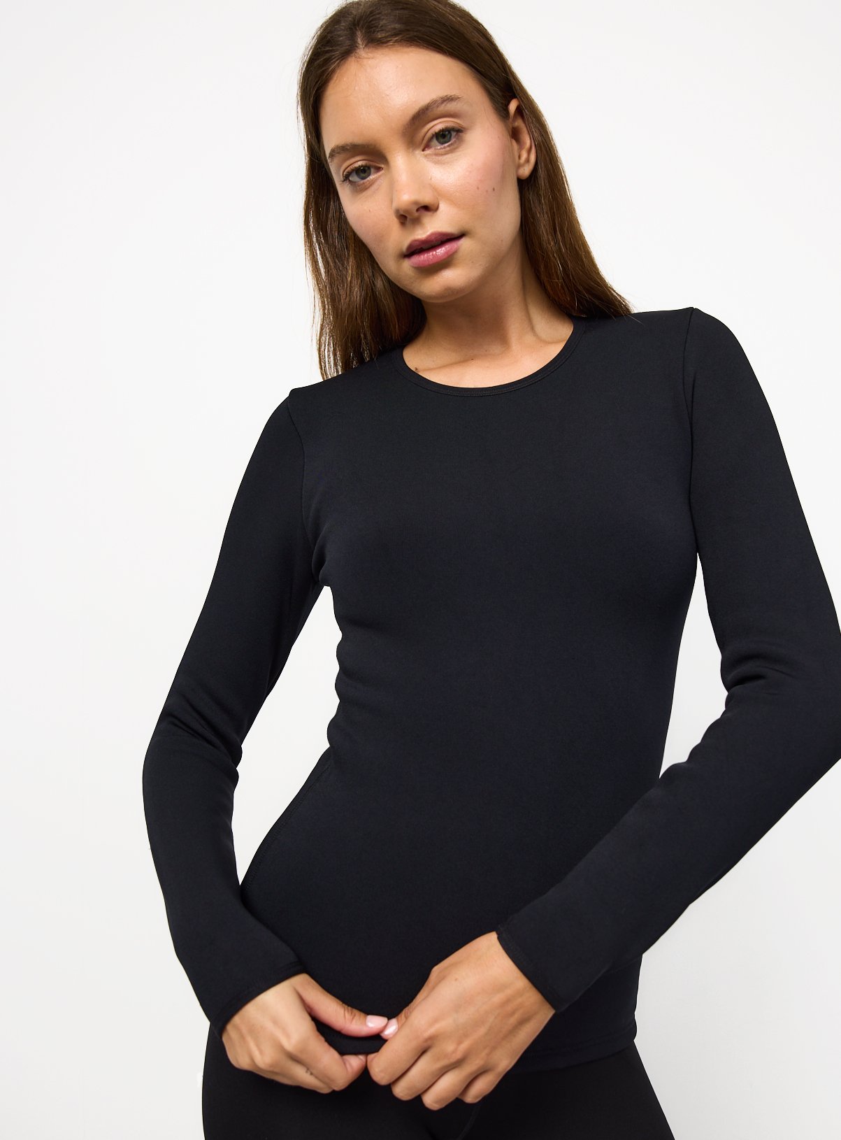 Black Thermal Faux Fur Lined Long Sleeve Top 