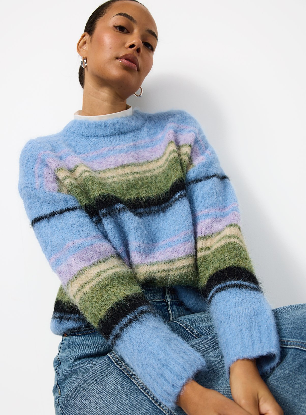 Blue Brushed Knit Stripe Jumper 
