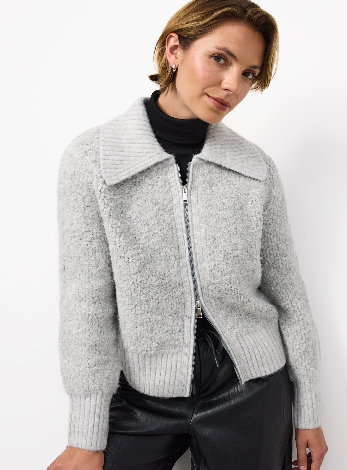 Bouclé Zip-Through Cardigan 