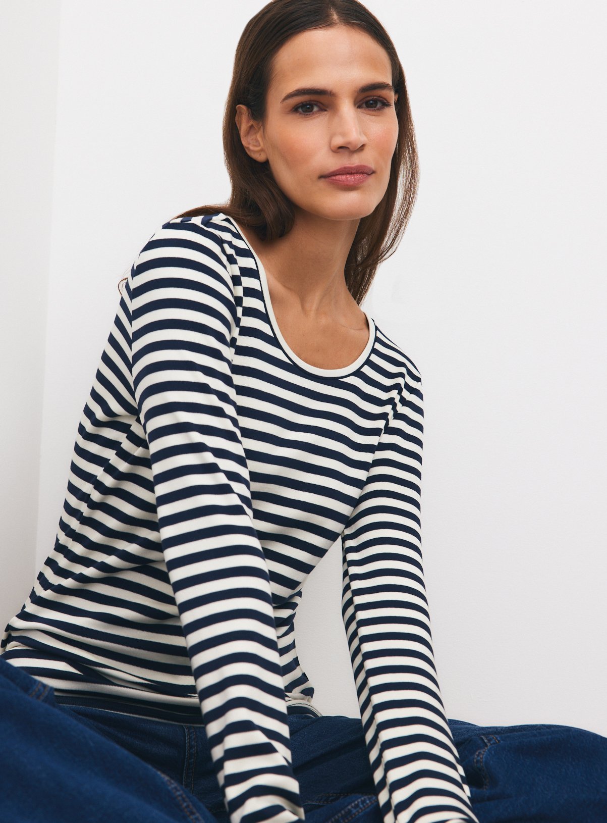 Navy & White Stripe Thermal Long Sleeve Top 