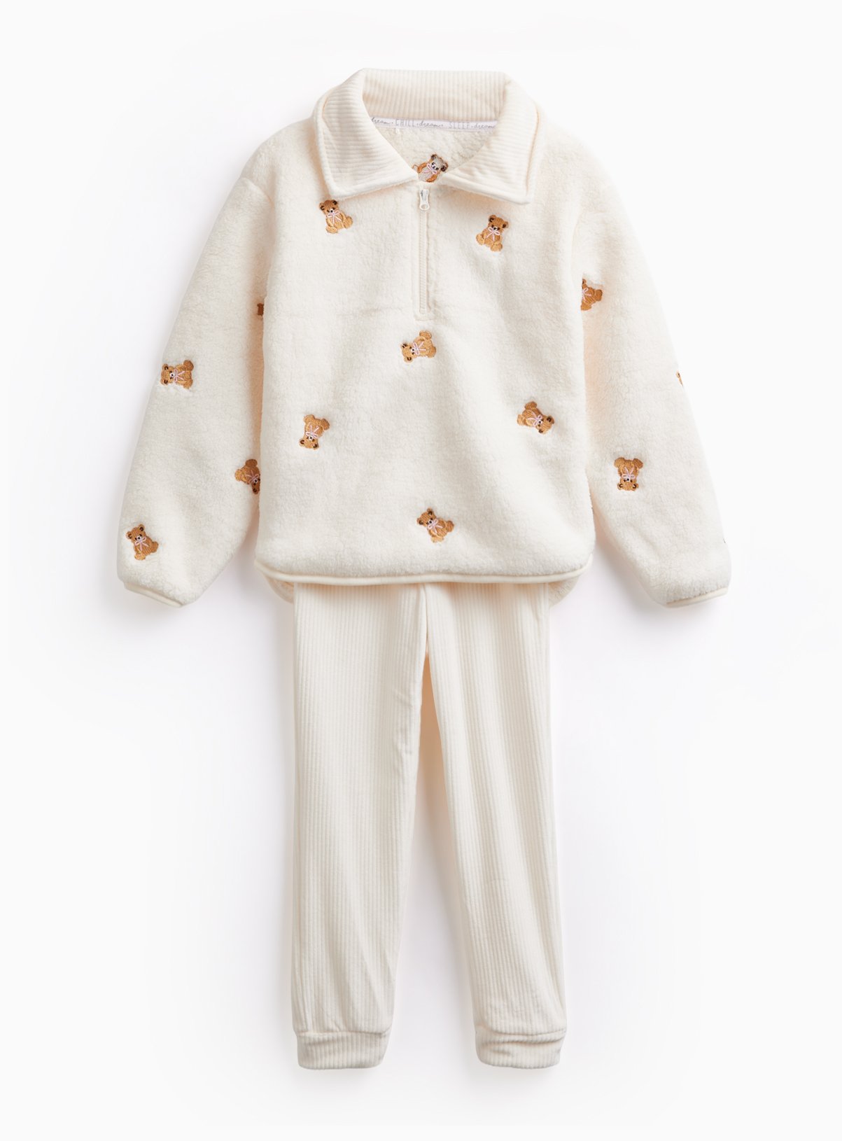 Cream Bear Embroidered Borg Cosy Set 