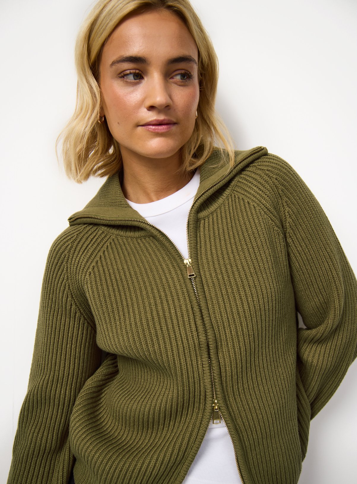Funnel Neck Ribbed Cardigan 