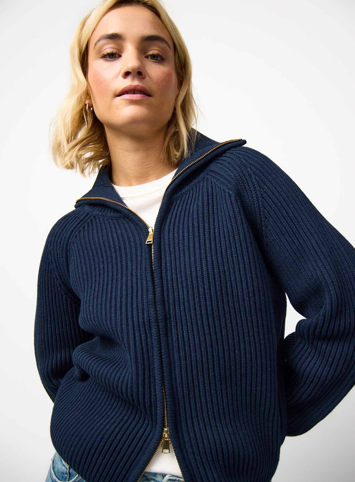Funnel Neck Ribbed Cardigan 
