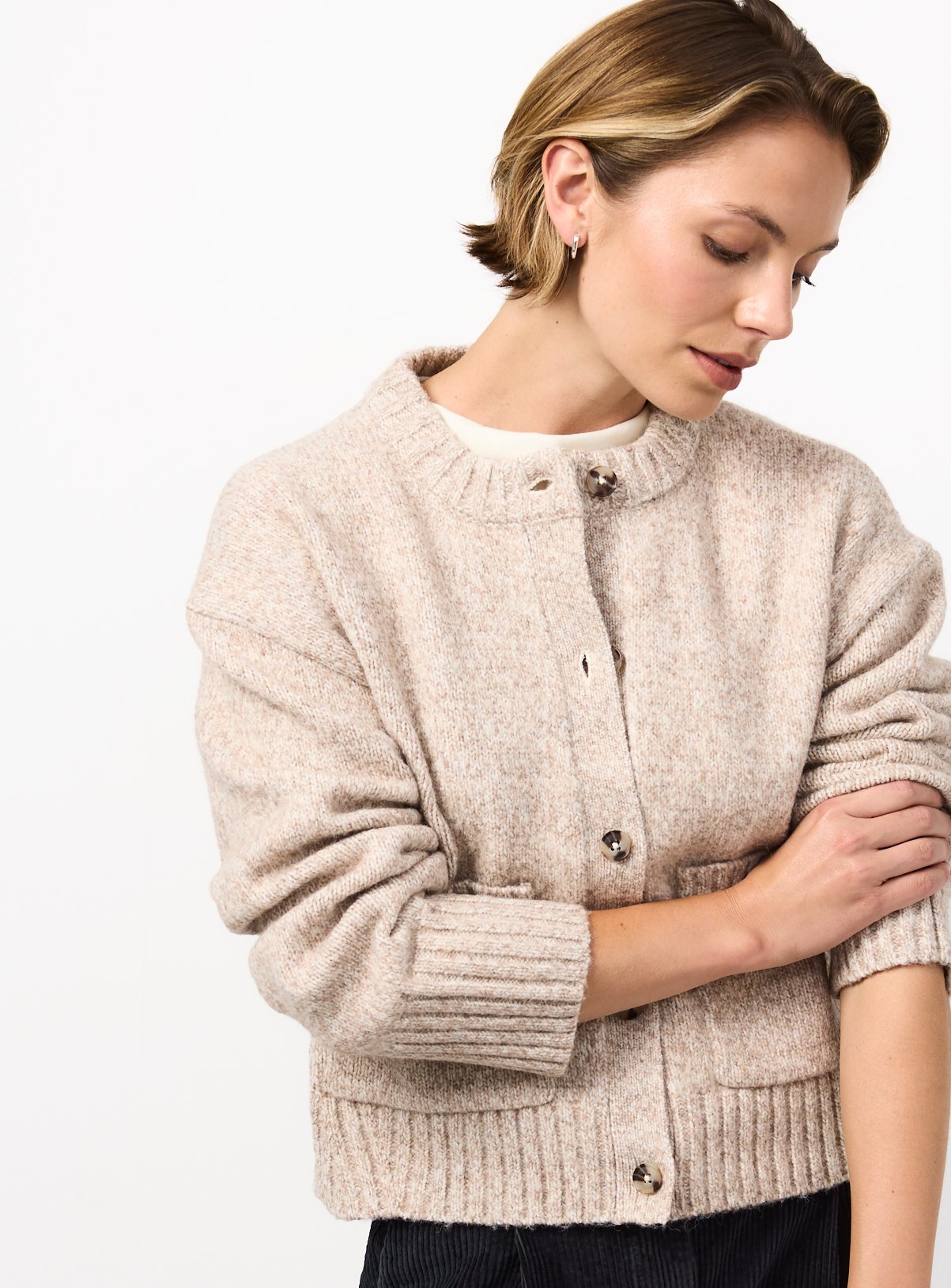 Neutral-Coloured Knitted Boxy Fit Cardigan 