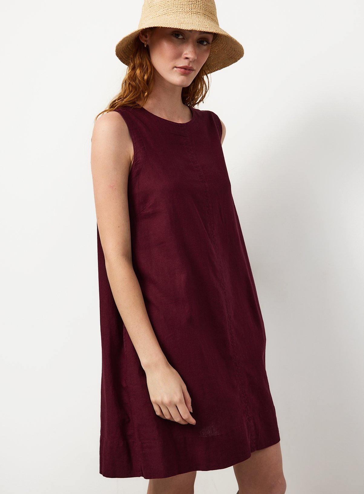 Red Linen Rich Shift Mini Dress 