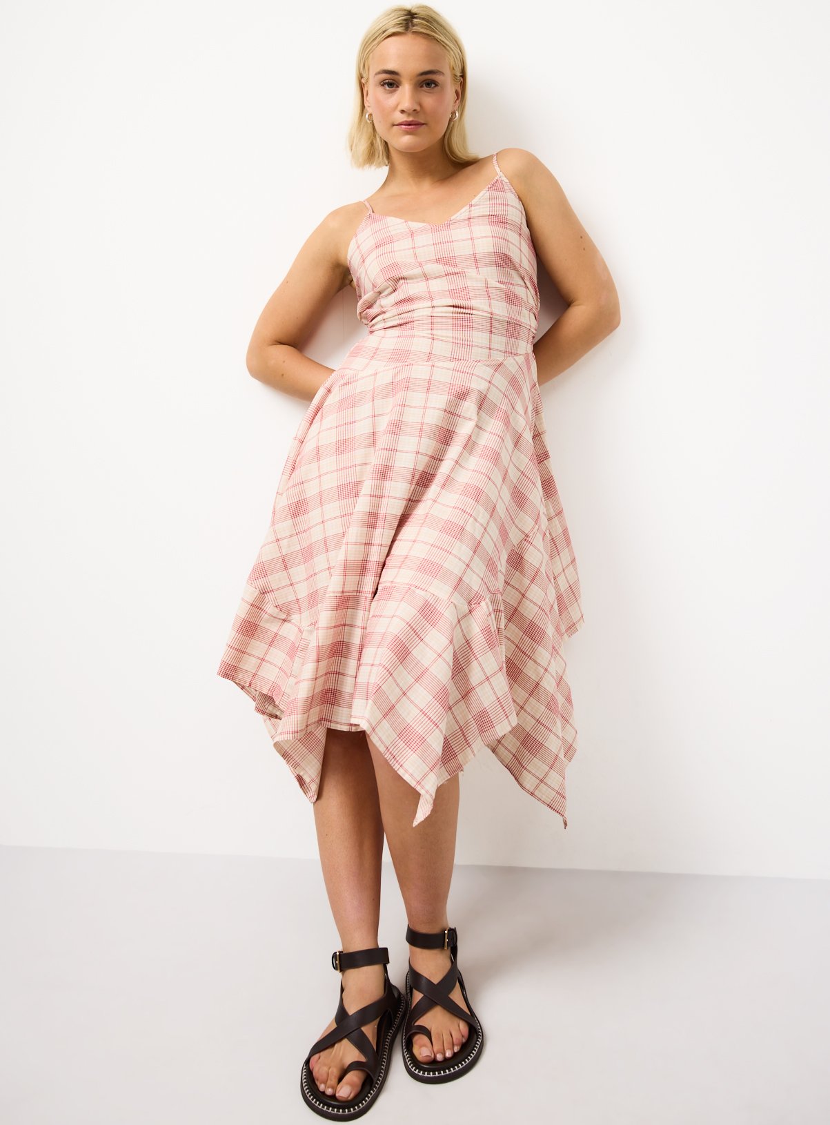 Red Check Hanky Hem Midi Dress 
