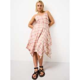 Red Check Hanky Hem Midi Dress